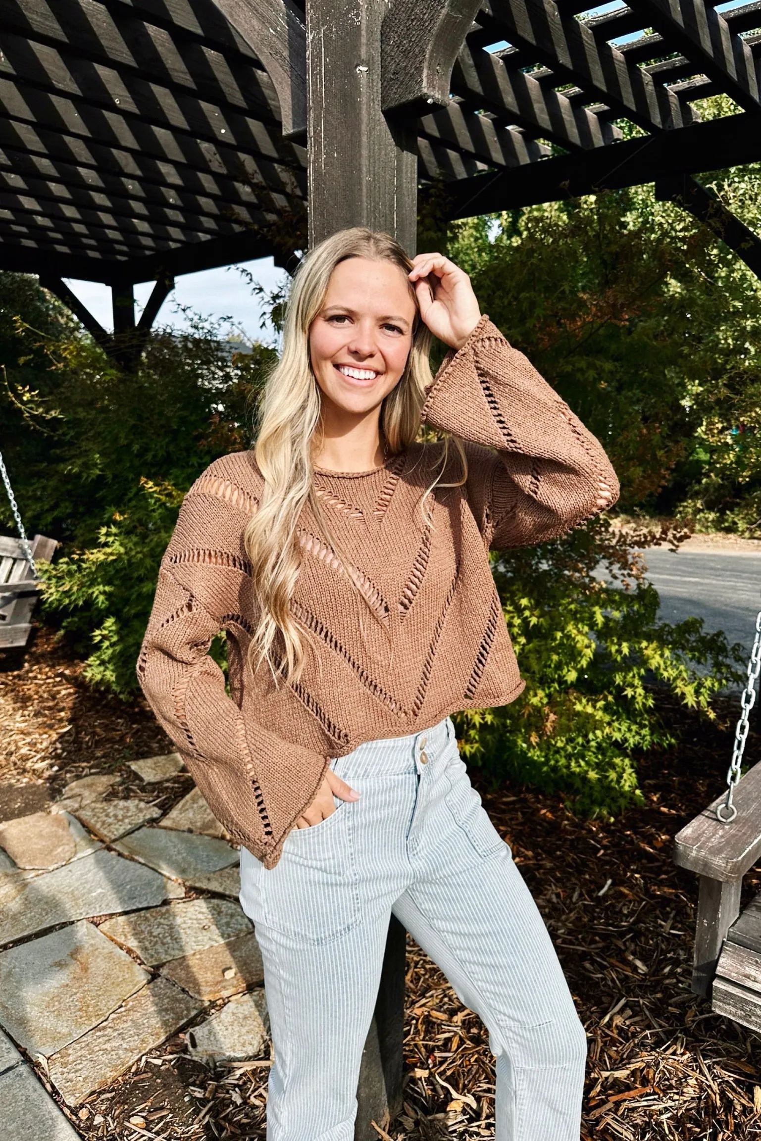 Undone Charm Knit Sweater Ribbed Hemline