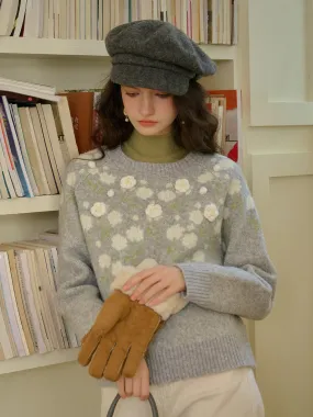 Odor Resistant Technology Tapered Side Panels Brynleigh Ribbed Crew Neck Jacquard Rose & 3D Rose Sweater