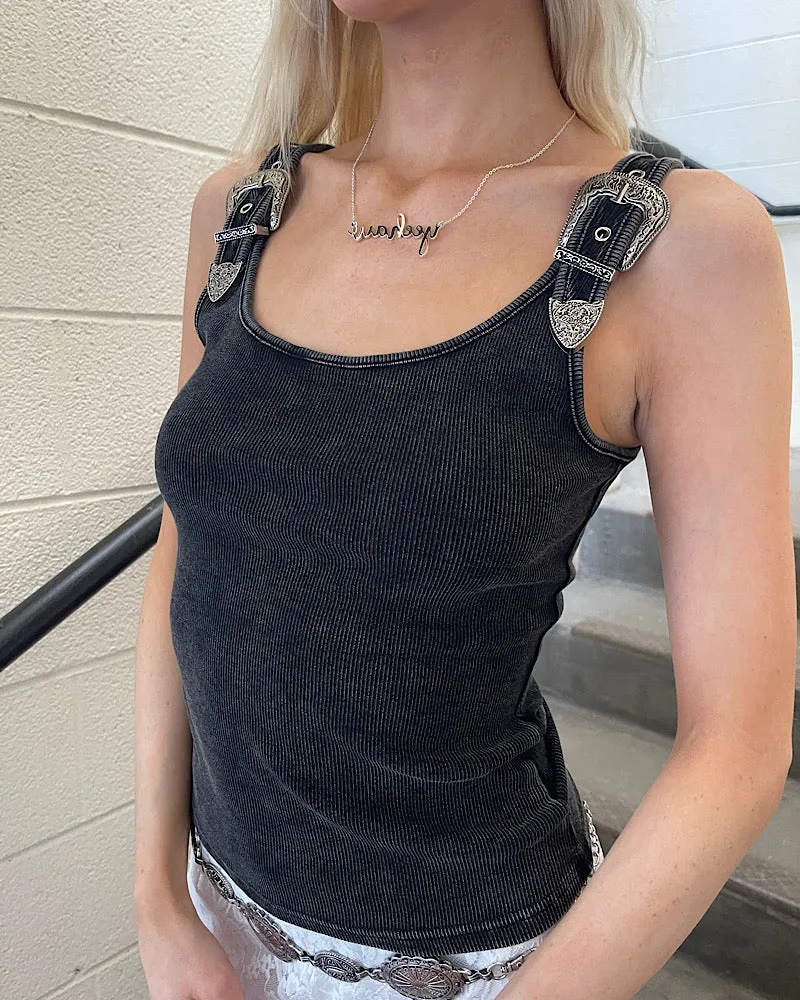 Outlaw Western Buckle Top- Black AntiStaticFabric