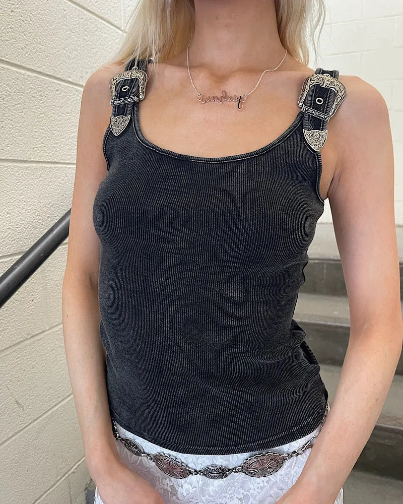 OdorResistant Non Closure Collar Outlaw Western Buckle Top- Black