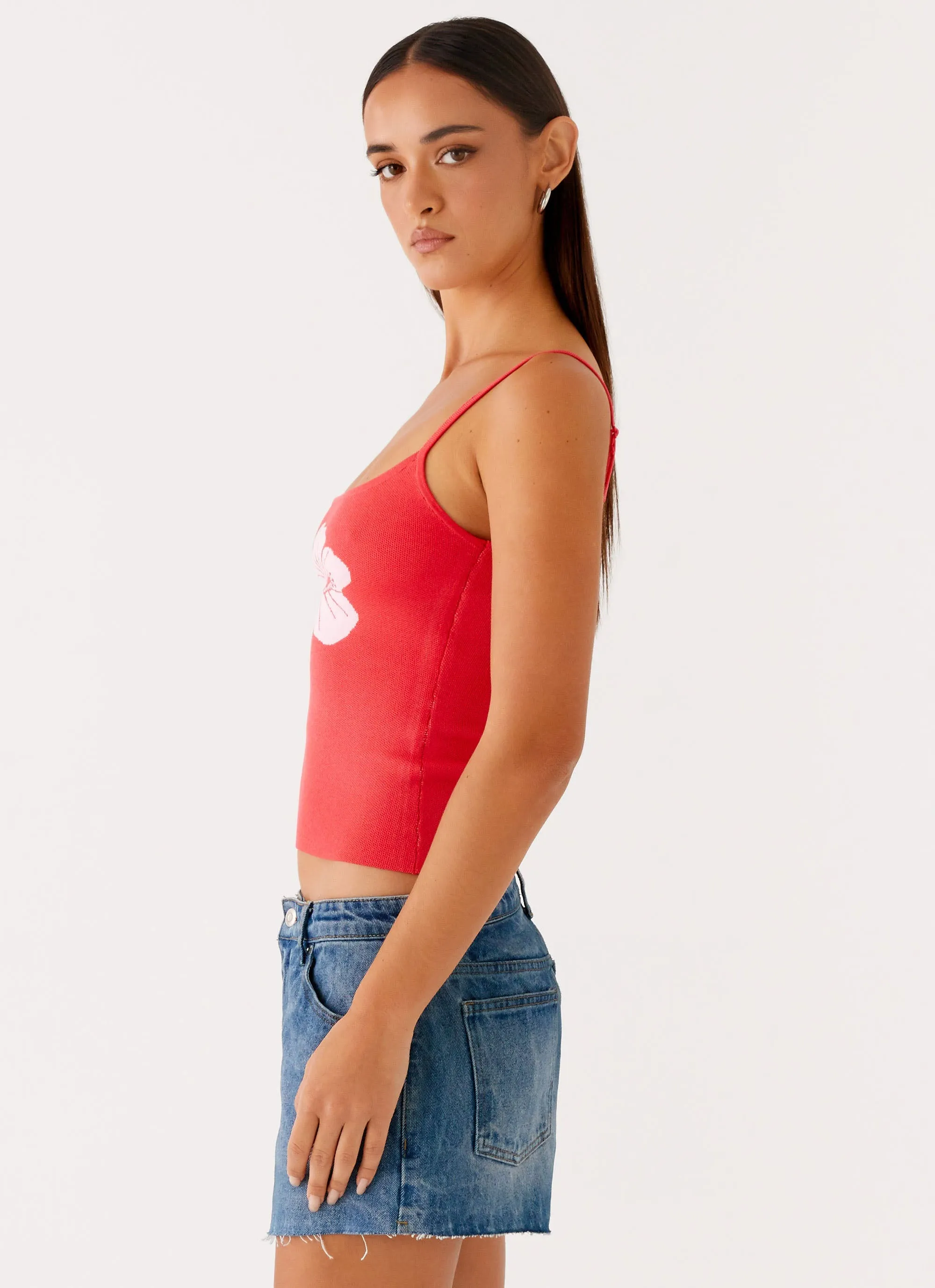 Classic Style Ofira Knit Tank Top - Red Floral