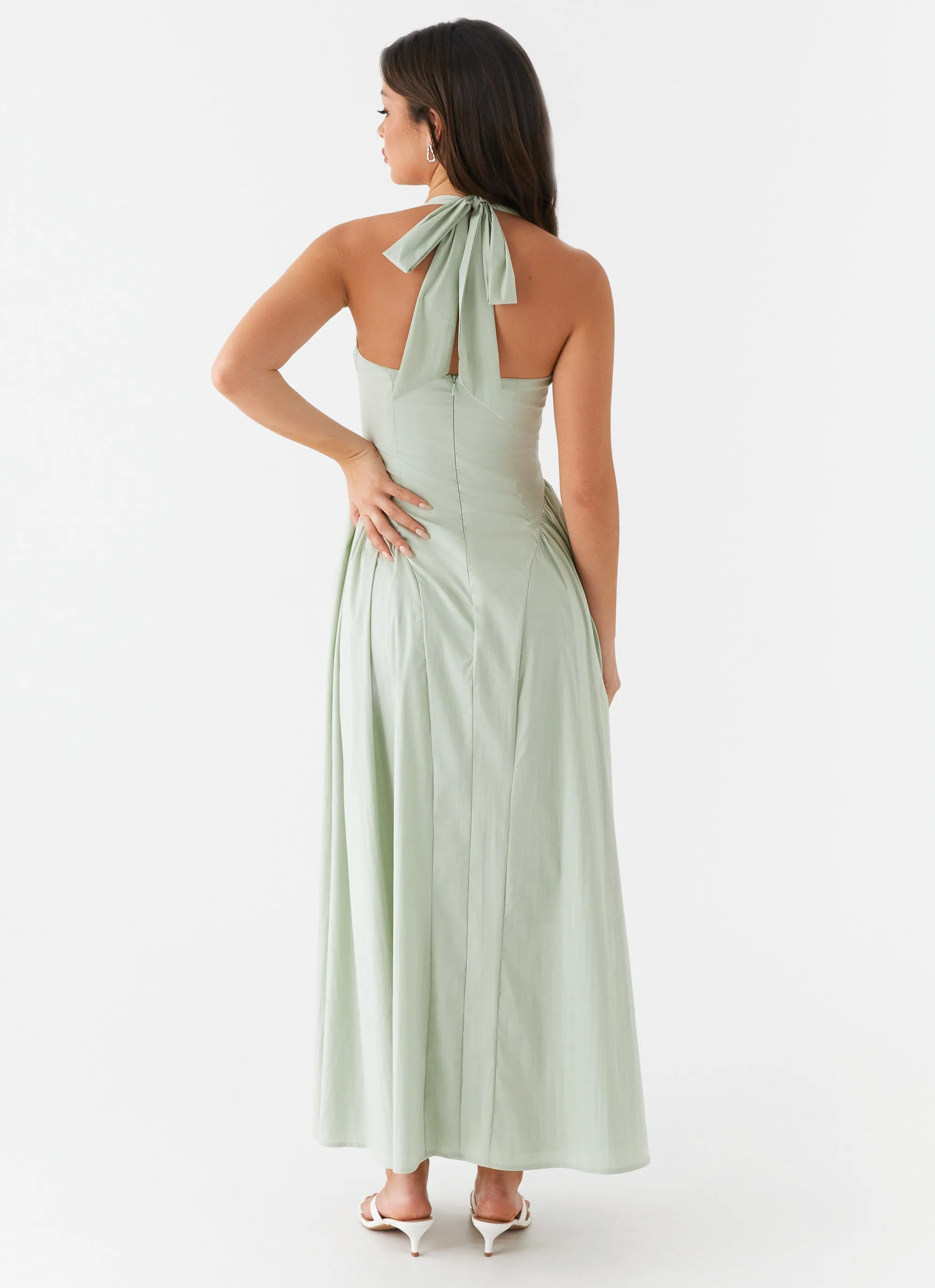Olenna Halterneck Midi Dress - Sage Airy Comfort