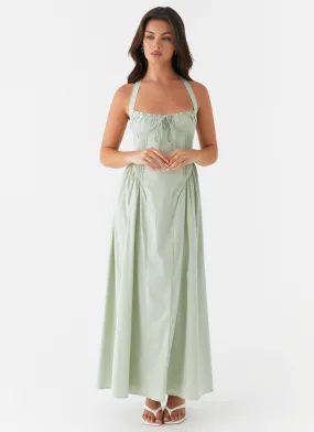 Luxurious Texture Relax Feel Olenna Halterneck Midi Dress - Sage