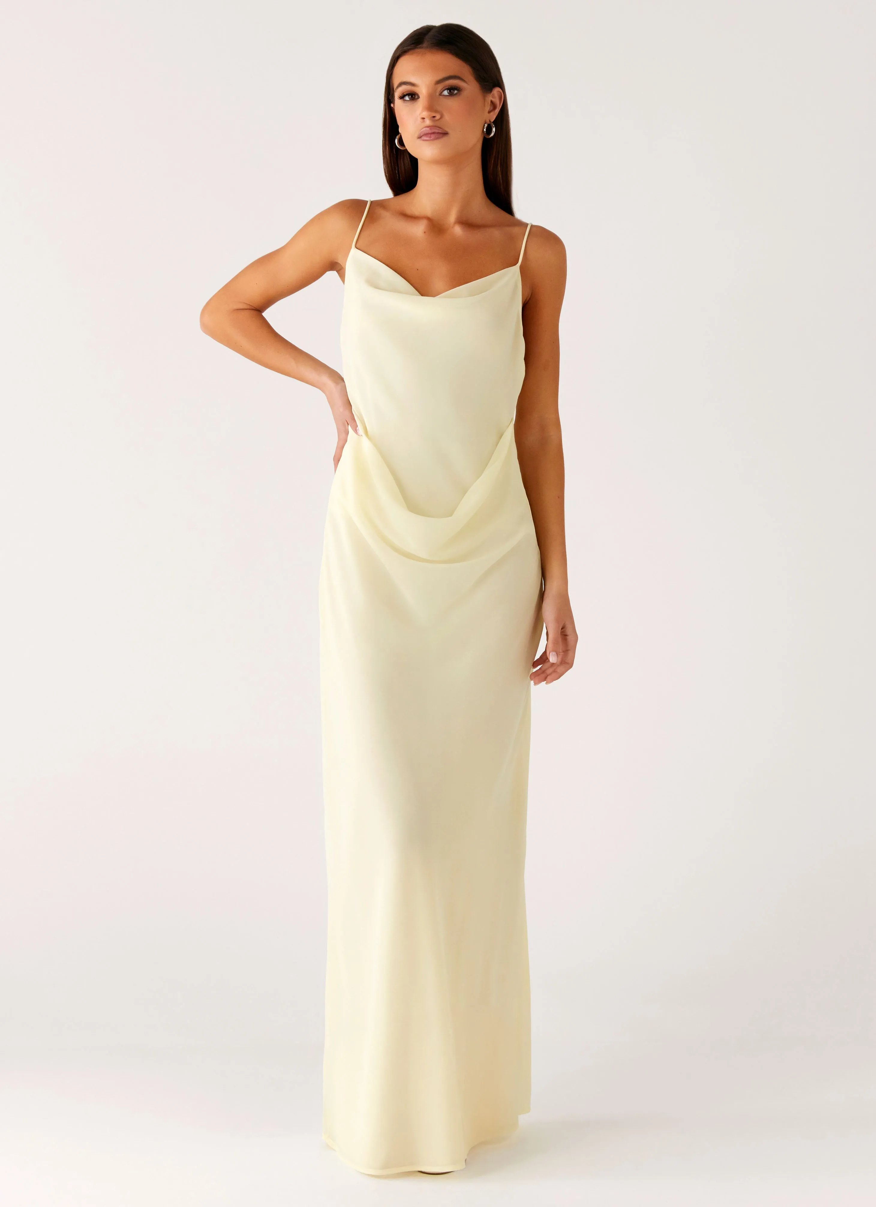 Oliana Maxi Dress - Yellow Balanced Mood Pleat-Front