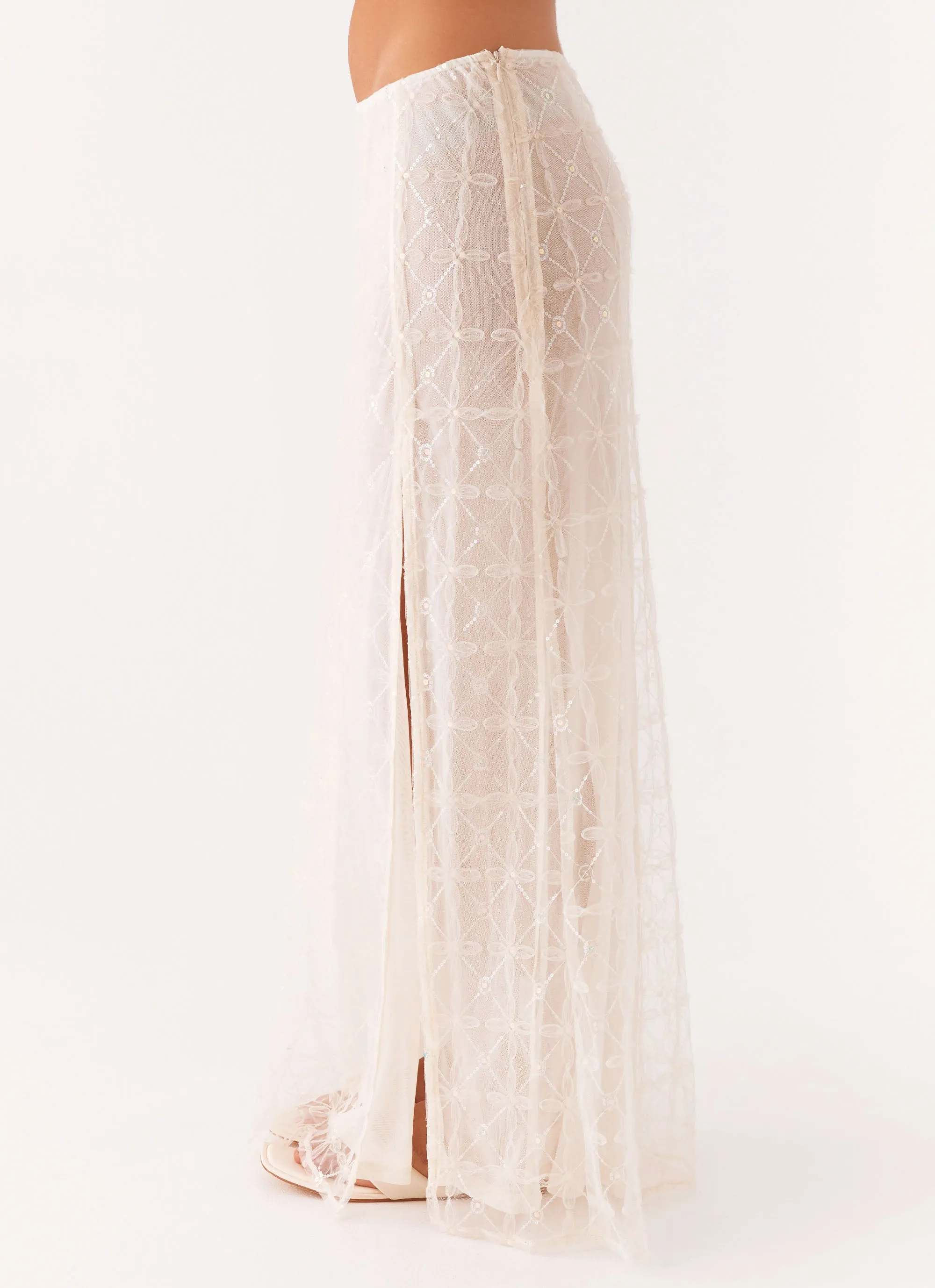 All Season Opal Sequin Maxi Skirt - White