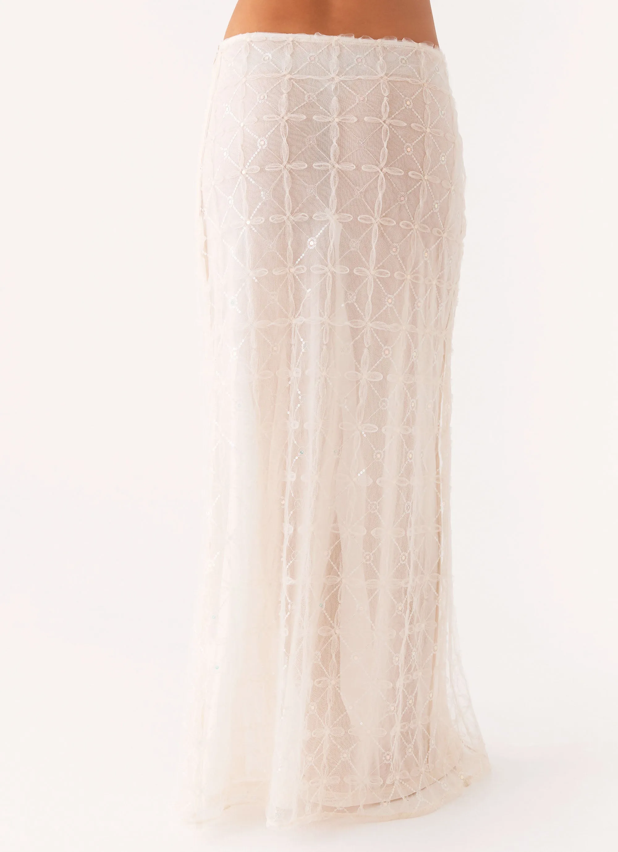 Opal Sequin Maxi Skirt - White beaded embellishment