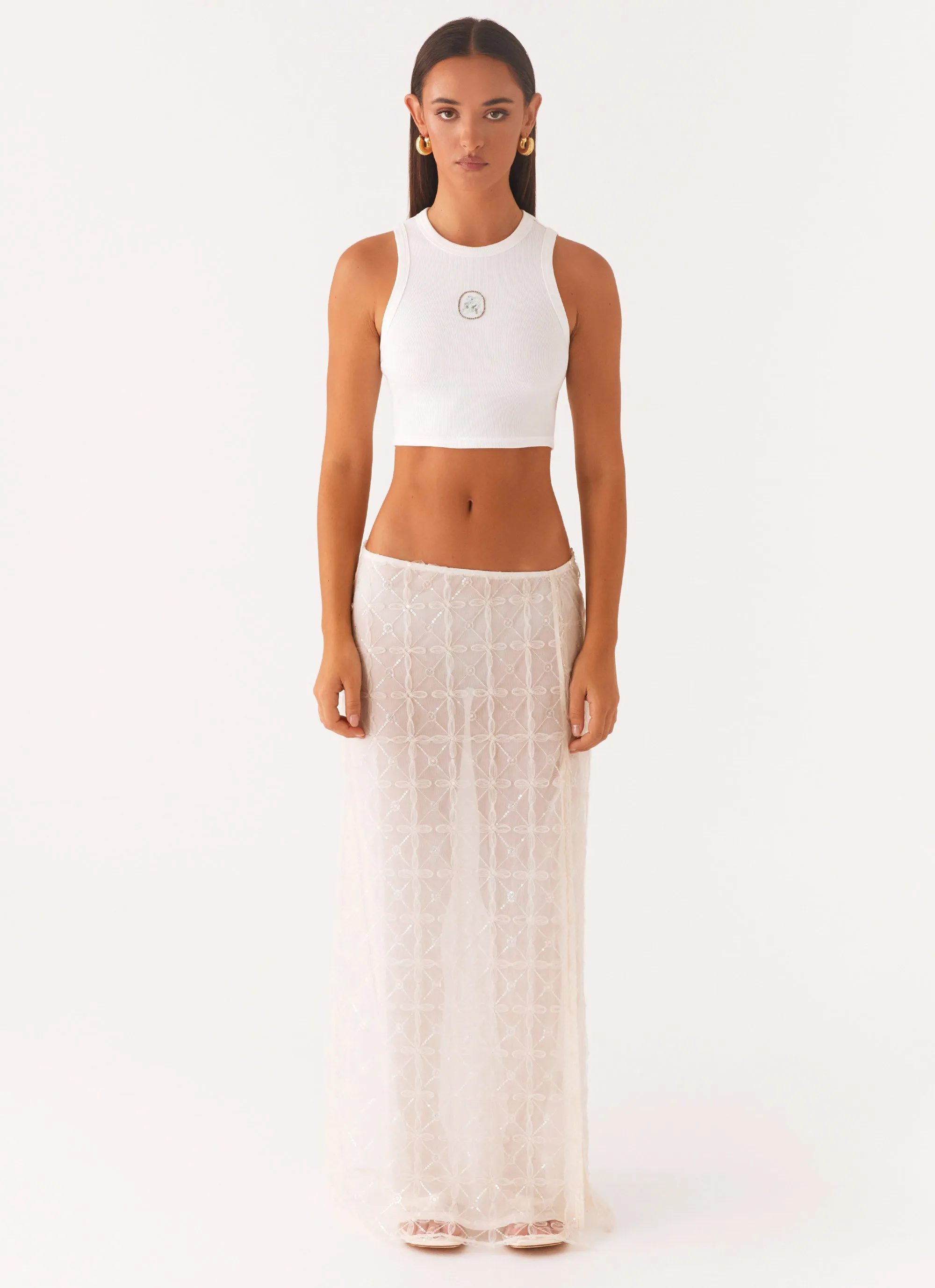 Opal Sequin Maxi Skirt - White Versatile Wear