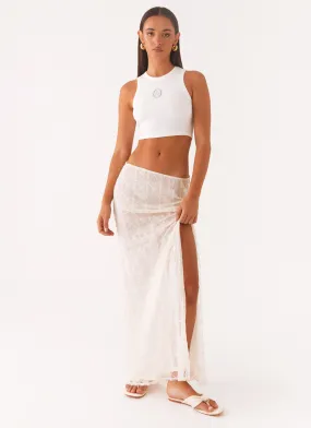 Opal Sequin Maxi Skirt - White Soft Aesthetic