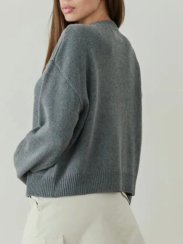 Ophelia Cardigan - Grey HighNeck Wide Shoulder Cut