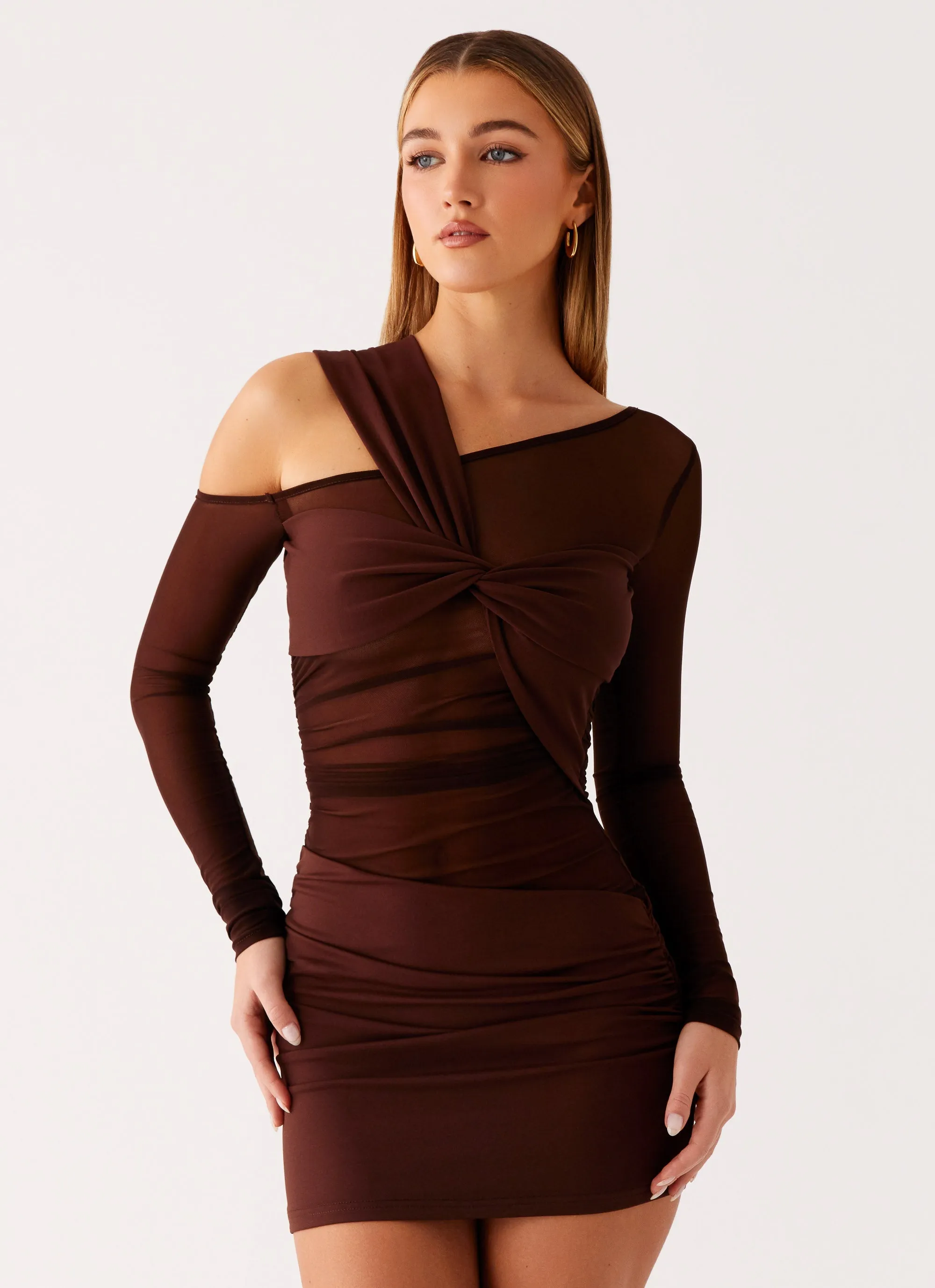 Ophelie Asymmetric Long Sleeve Mini Dress - Chocolate Chill Wear Season To Season