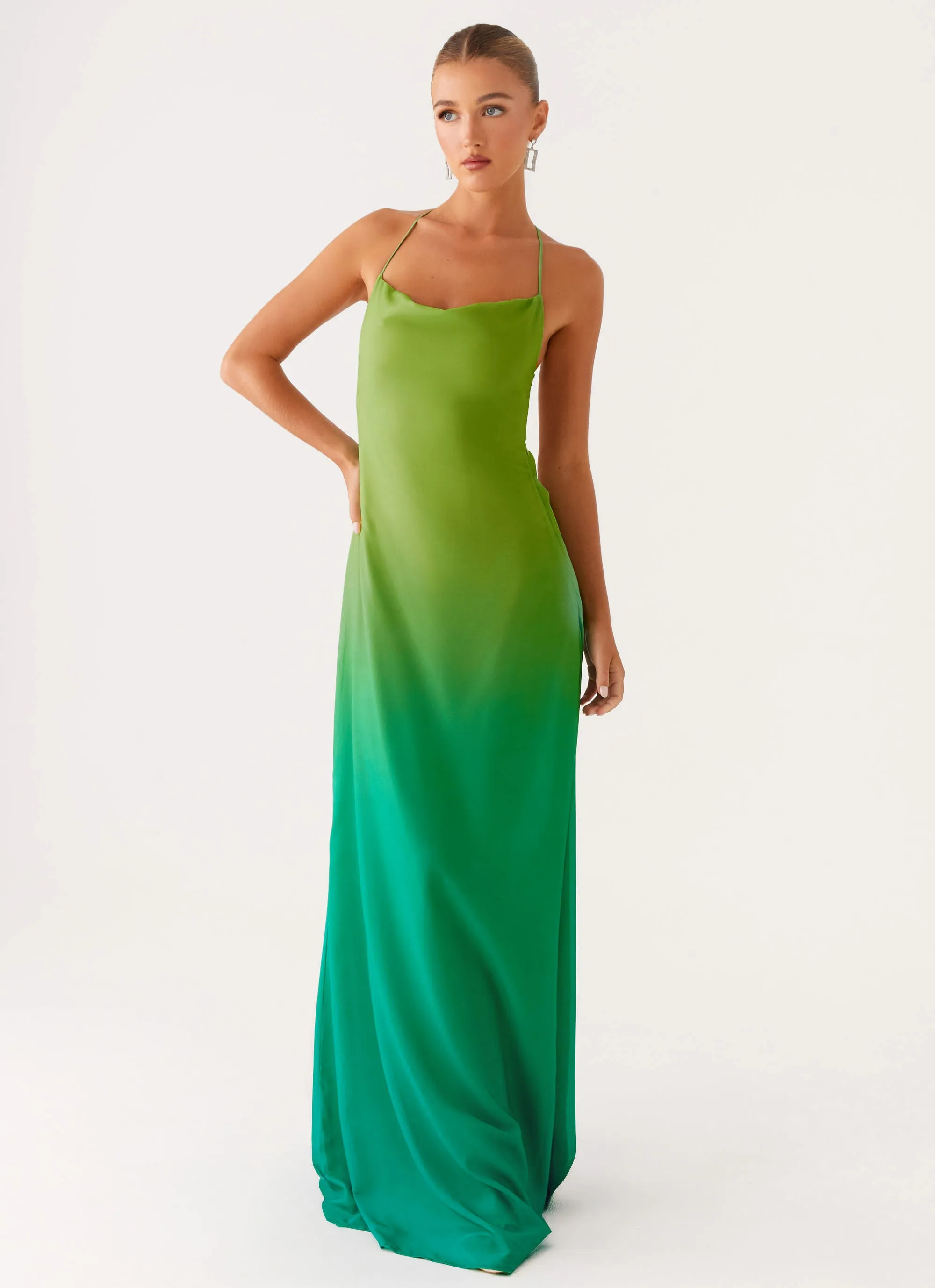 Satin-Edge Opposites Attract Maxi Dress - Green Ombre