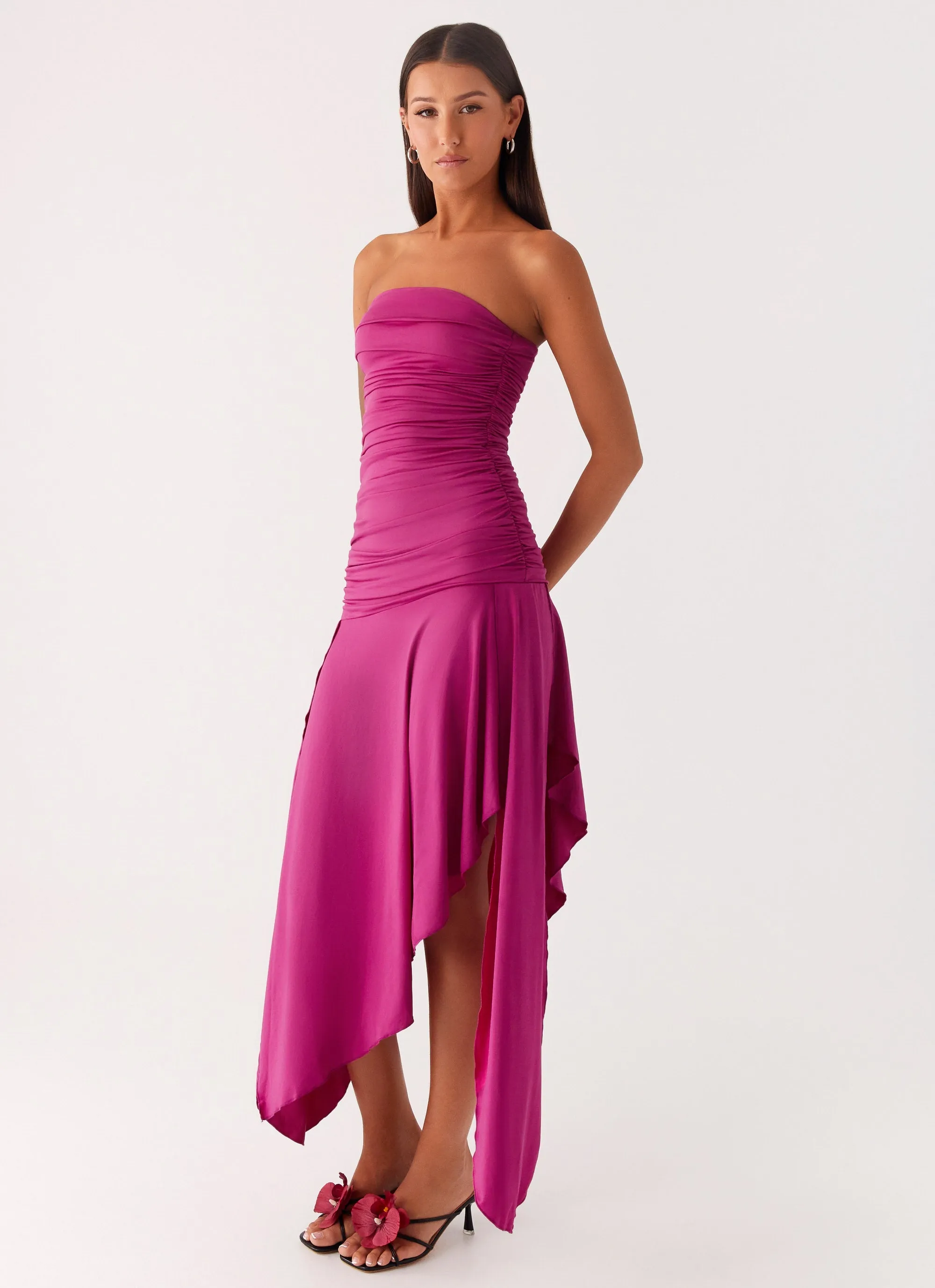 Ora Strapless Maxi Dress - Fuchsia Airy Weave