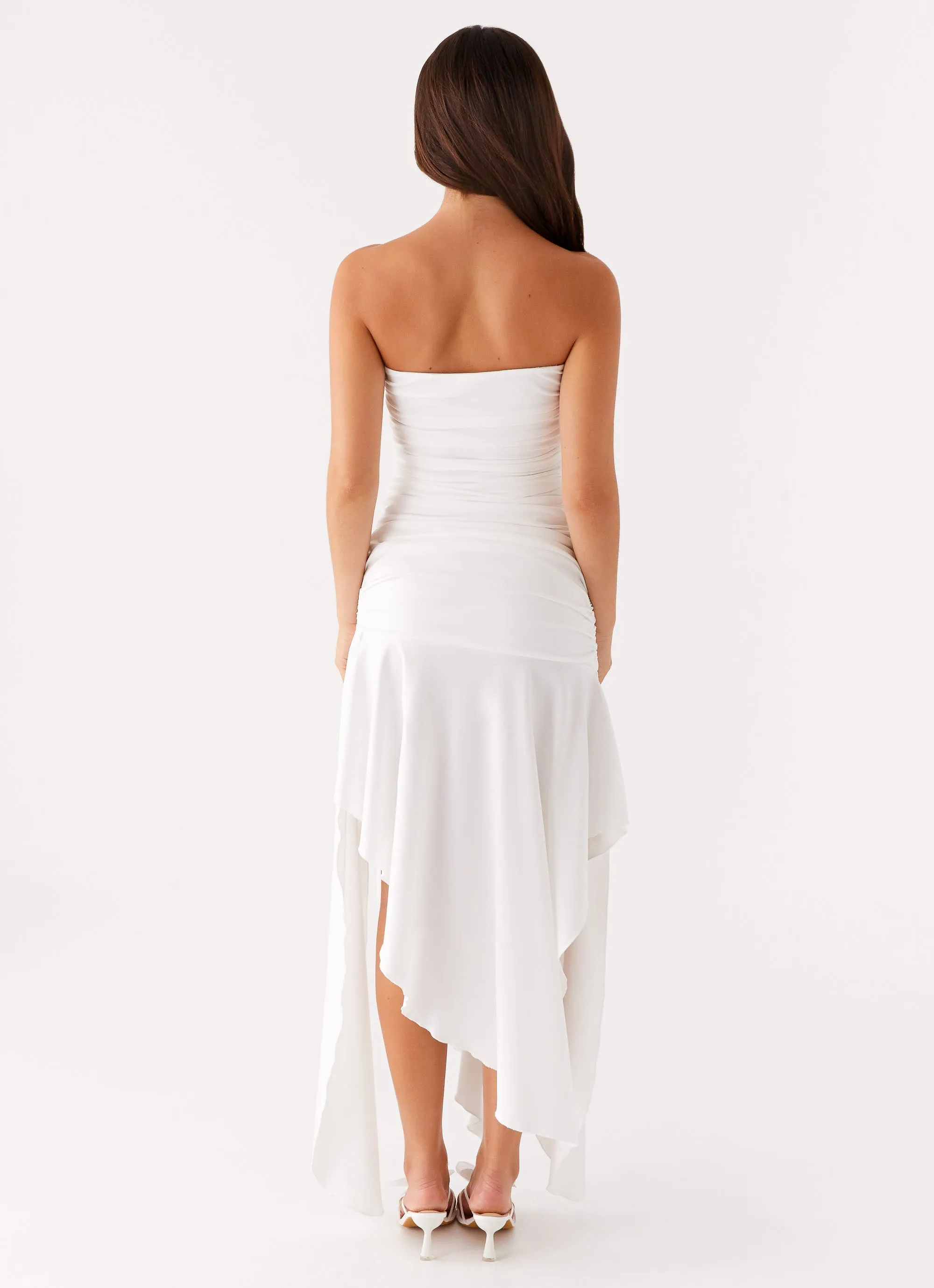 Ora Strapless Maxi Dress - White Ruffle Detail