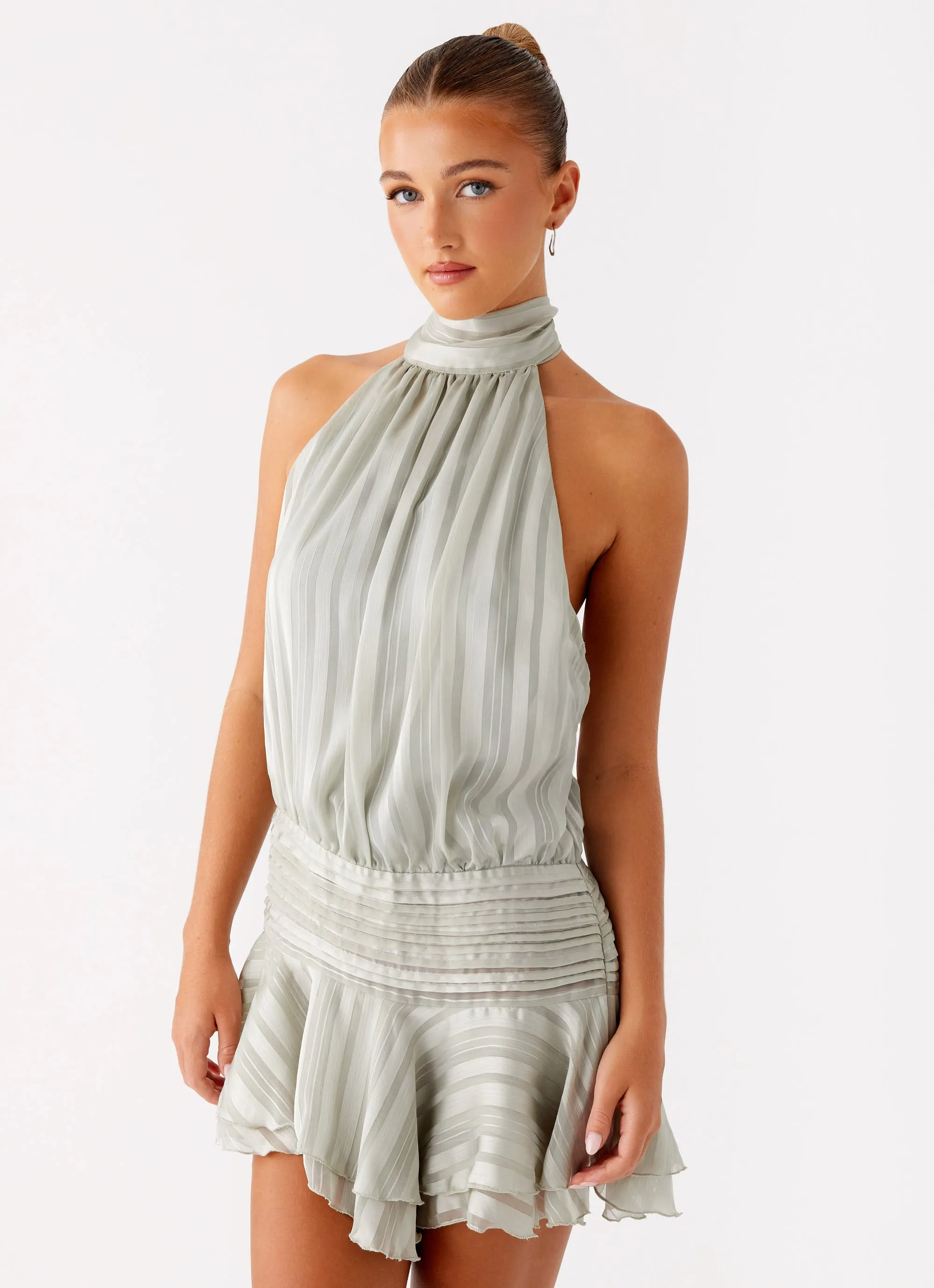 Willow Chiffon Mini Dress - Green Faux Leather Casual Outfit