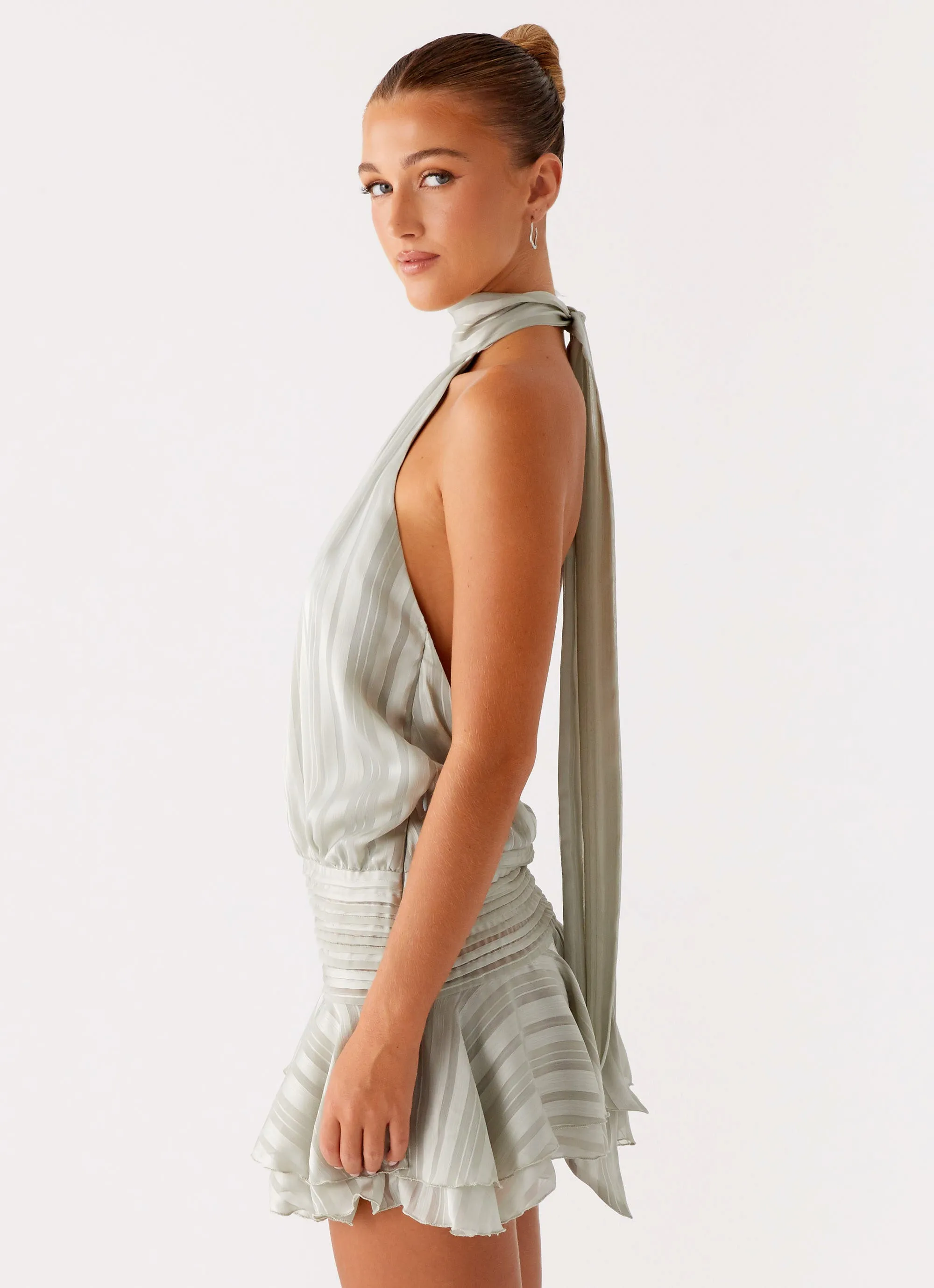 Willow Chiffon Mini Dress - Green Charming Style