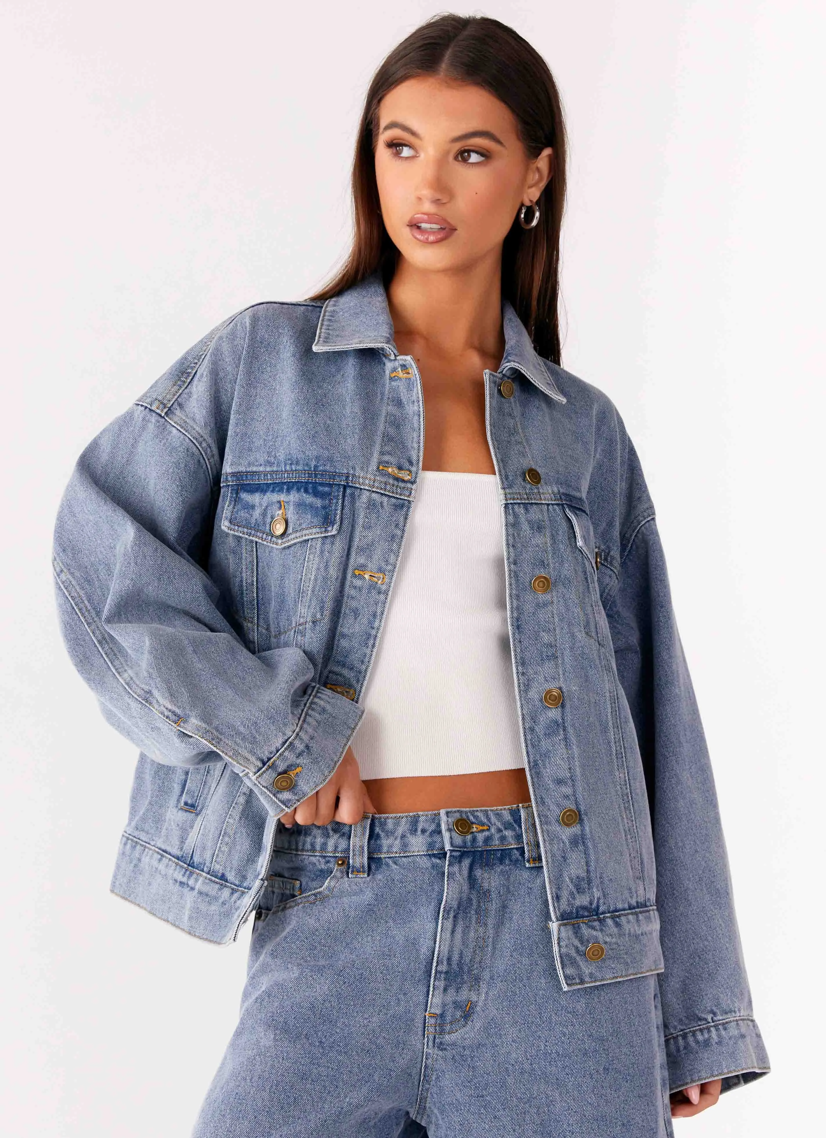 shearling Outdoor Shield Orleans Oversized Denim Jacket - Blue