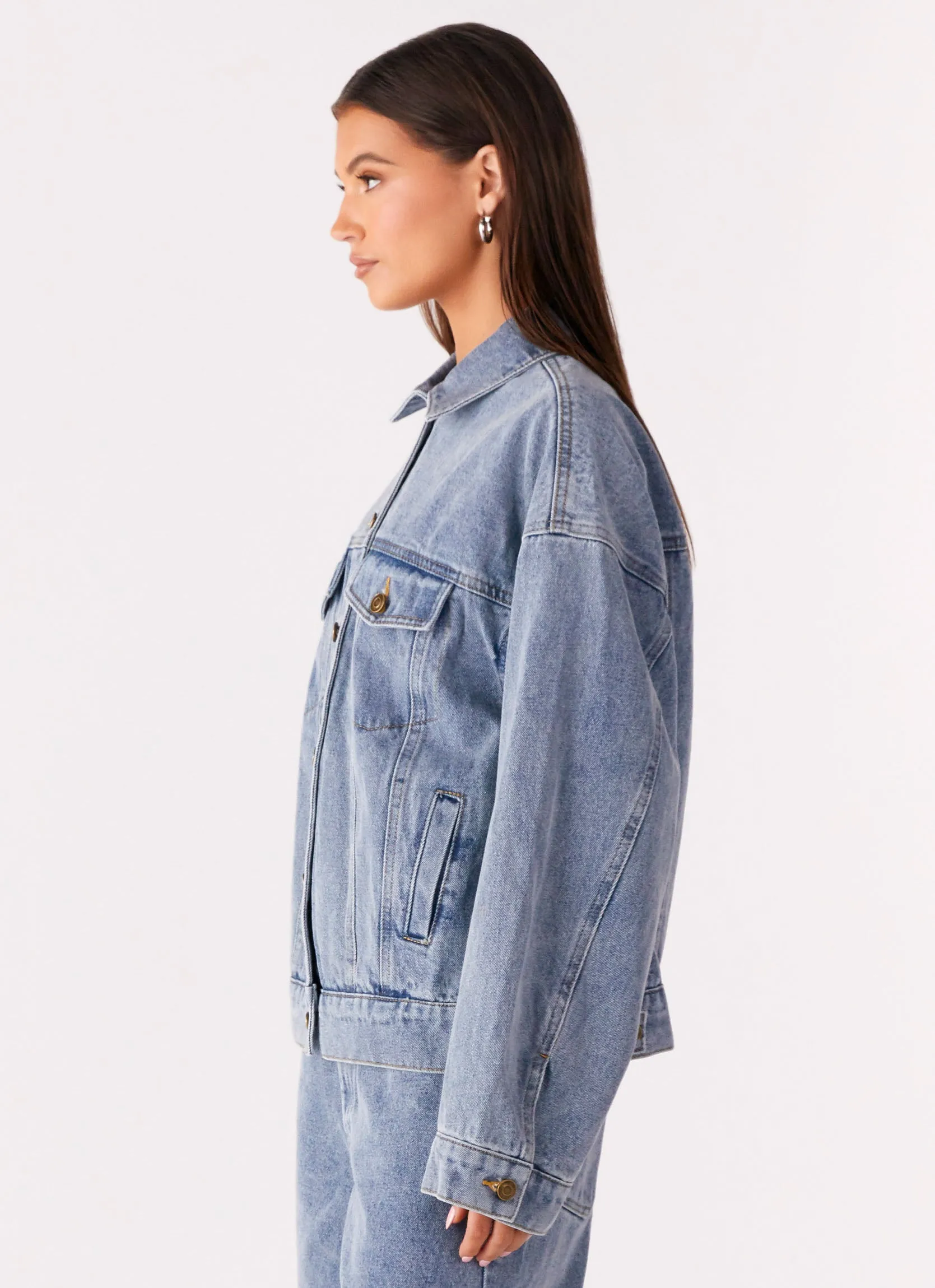 Gravity Defying Weight Symbol Orleans Oversized Denim Jacket - Blue