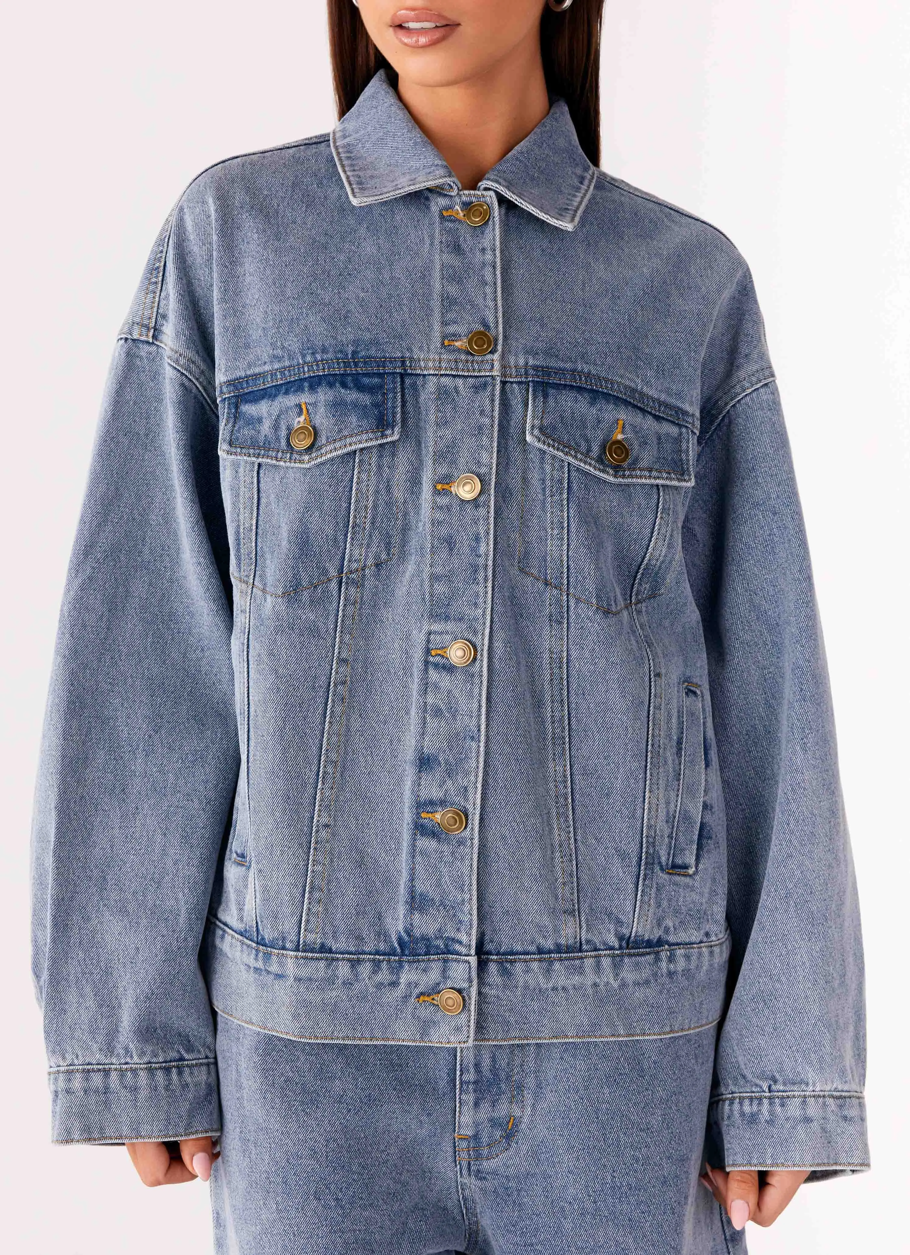 Orleans Oversized Denim Jacket - Blue Corduroy leggings