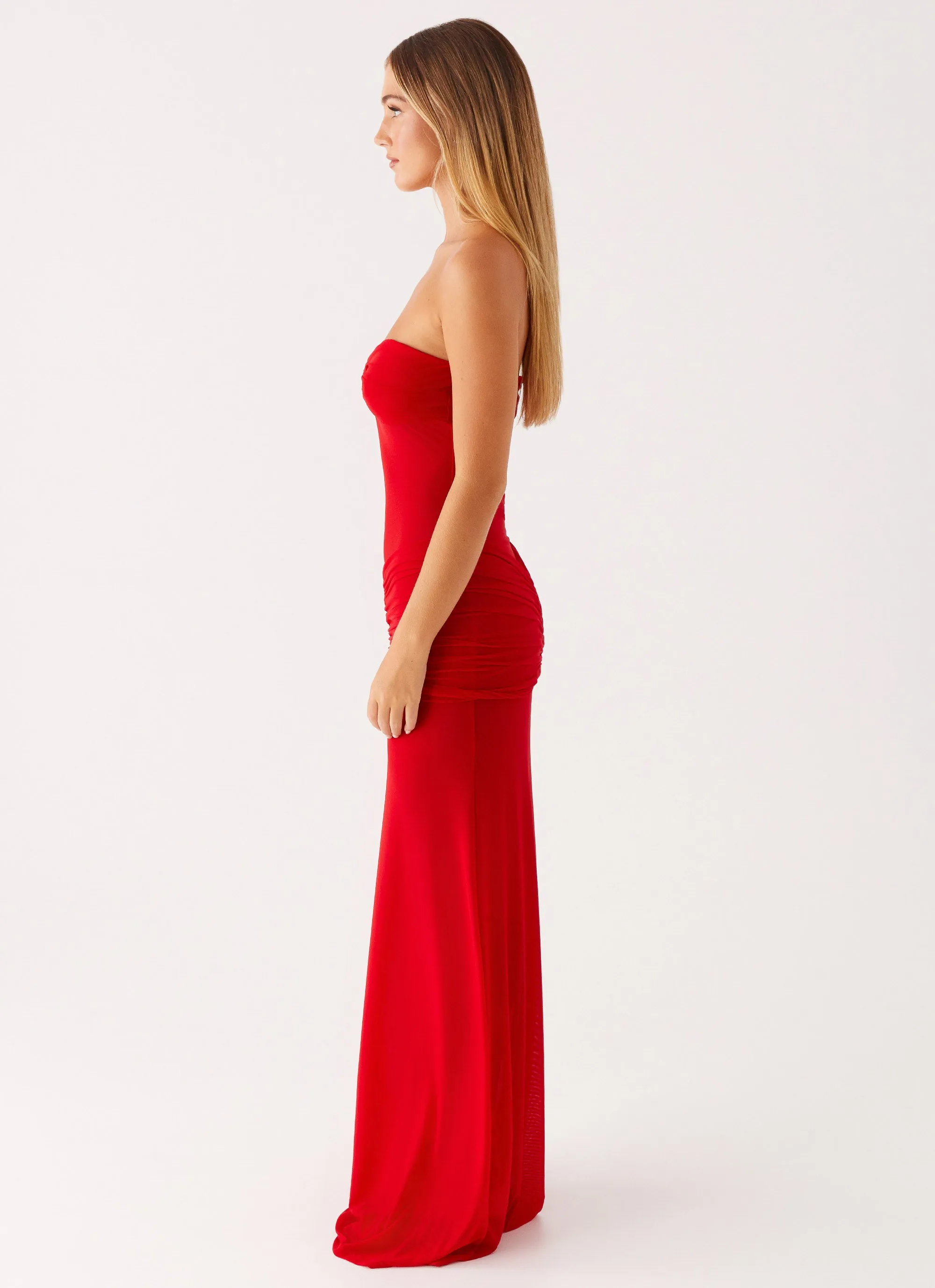 Sleek and Flattering Body Safe Ottilie Mesh Maxi Dress - Red