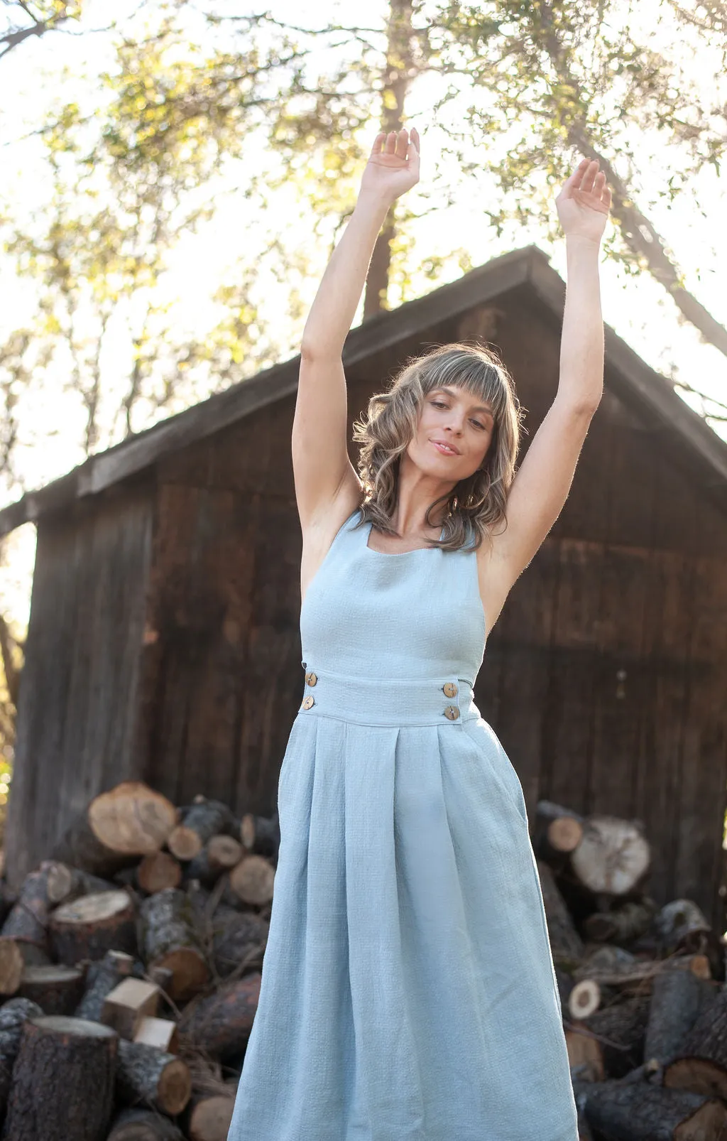 Brigid Jumper in BB Blue Texture Cotton Practical work-to-play piece Work Flex