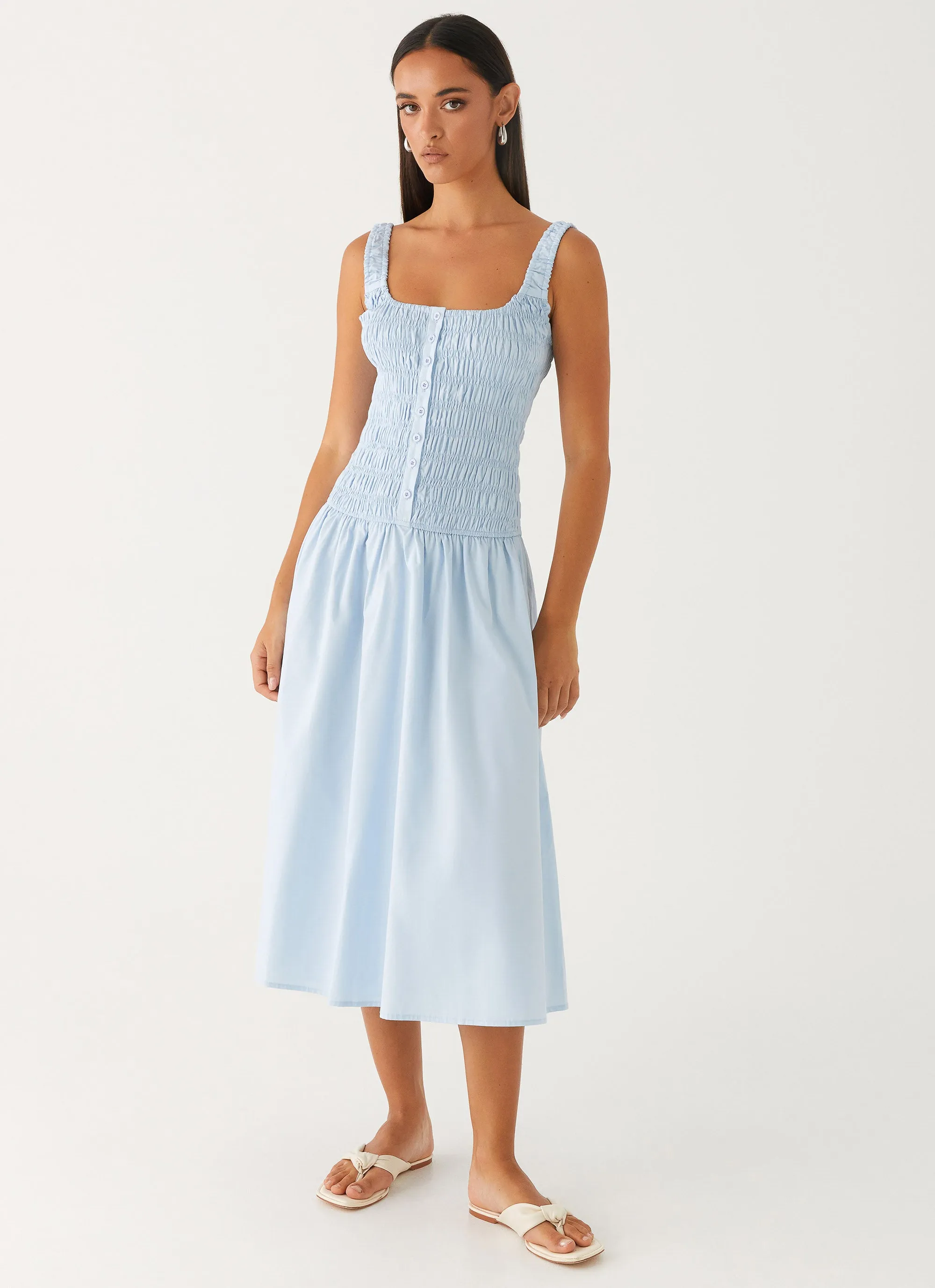 Chic Fit Feminine Look Wildflower Midi Dress - Blue