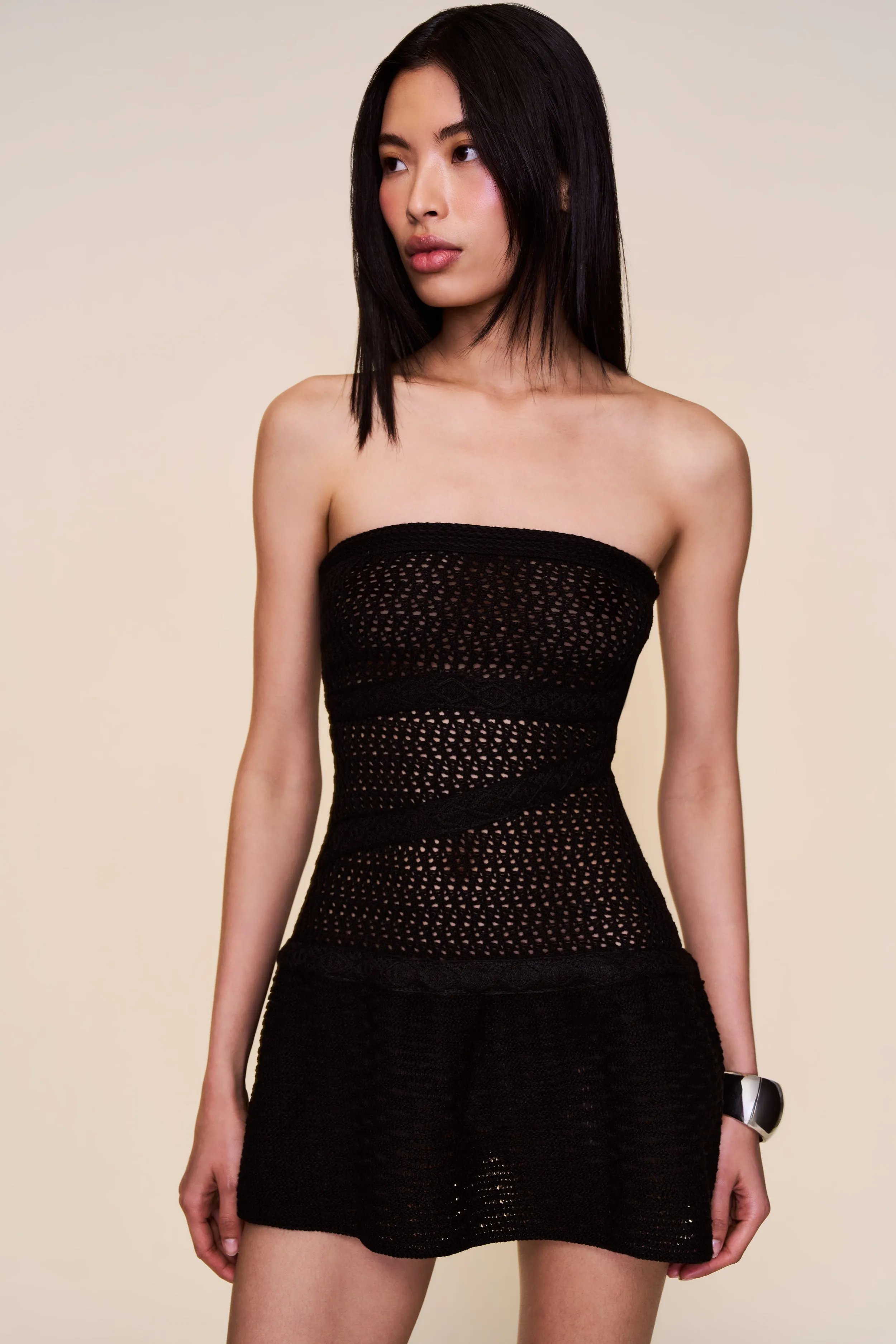 Feminine Design relaxed shape Strapless Crochet Dress