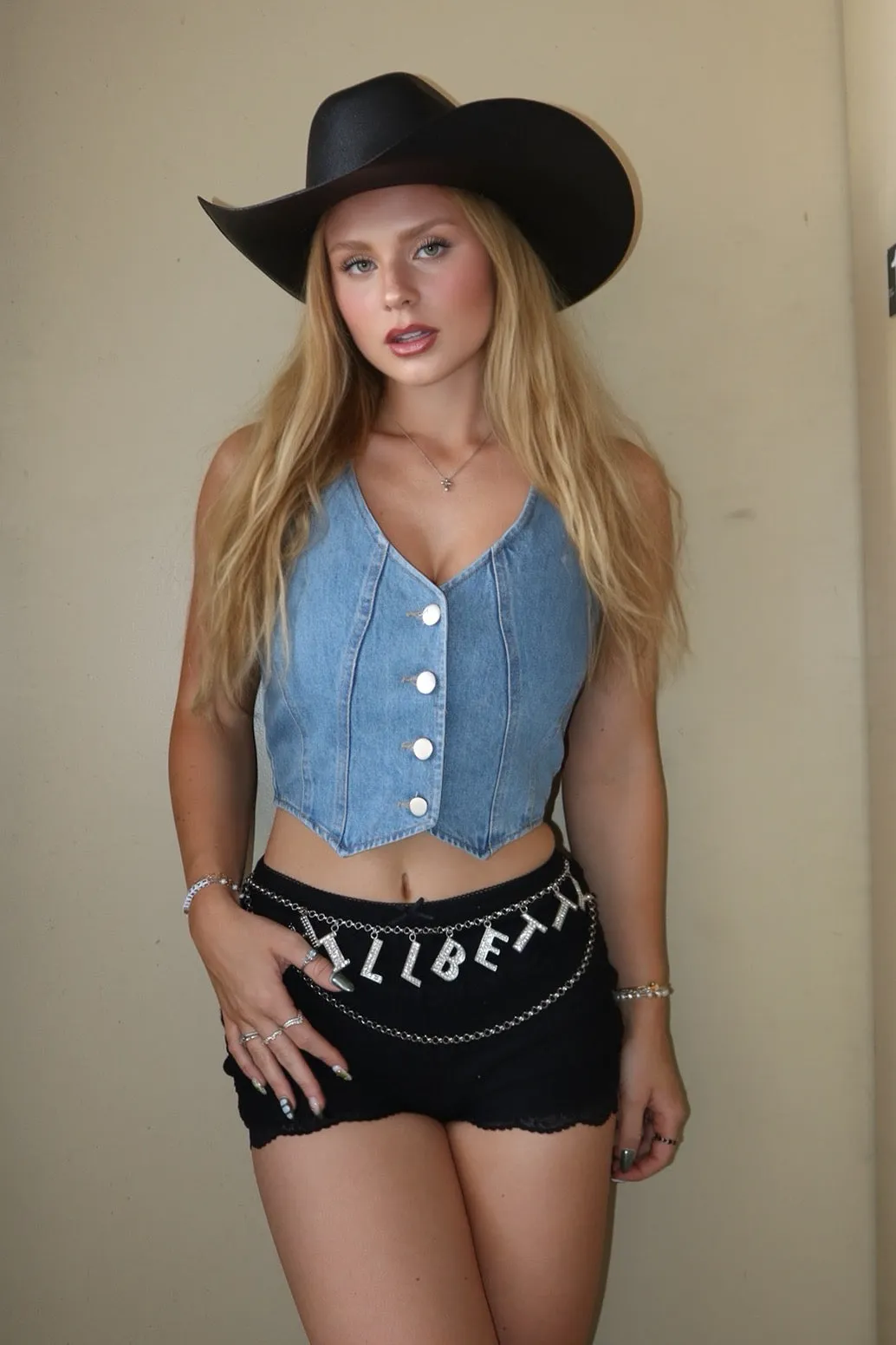 Flexible Neckline Outlaw Denim Vest