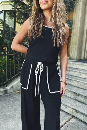 Outlined Linen Pants Elasticized Cuffs Lightweight Material