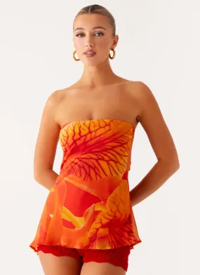 Casual Button-Down Over The Horizon Asymetrical Top - Serene Orange