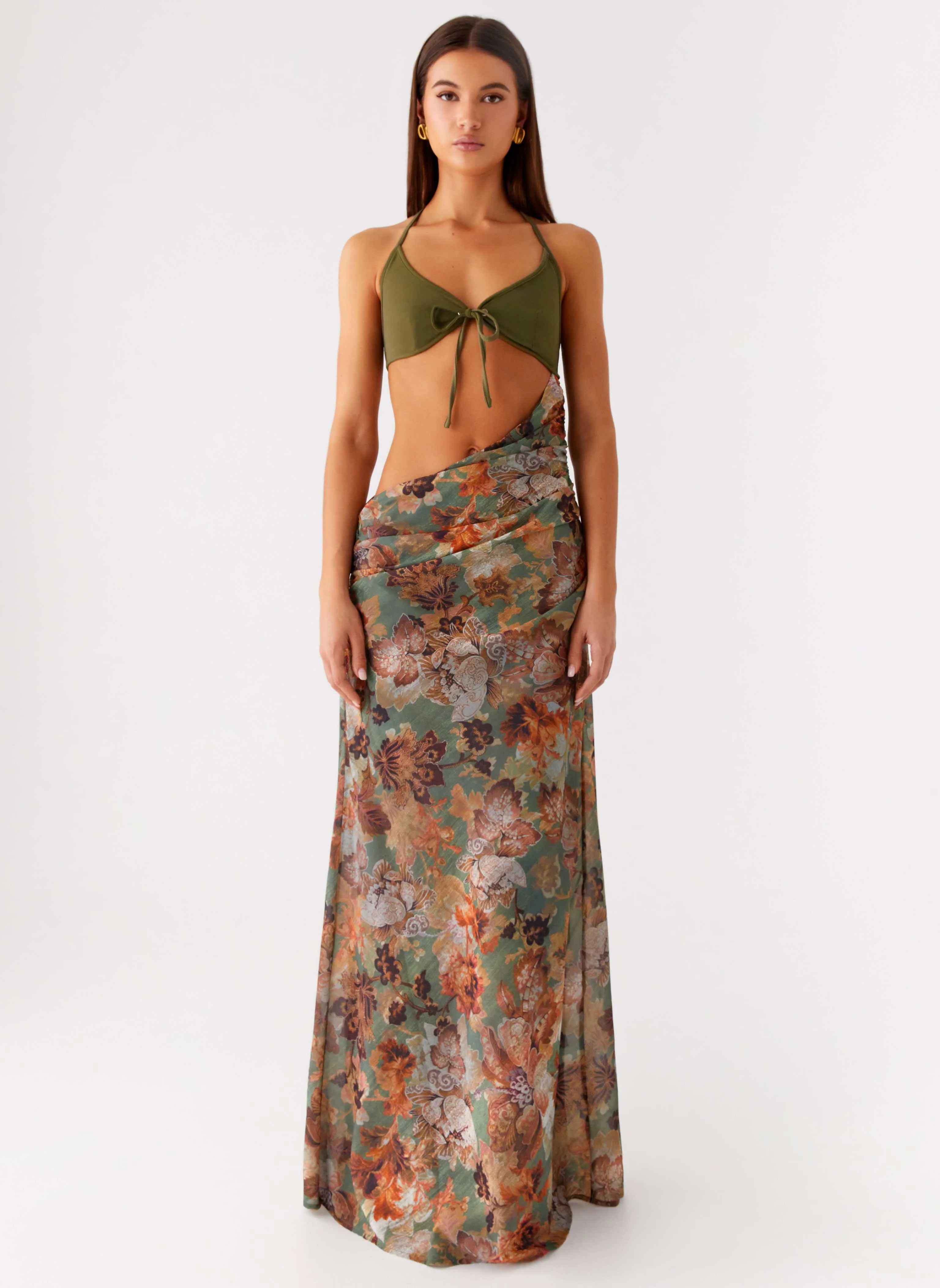 Casual Style Overgrown Maxi Dress - Vintage Blossom