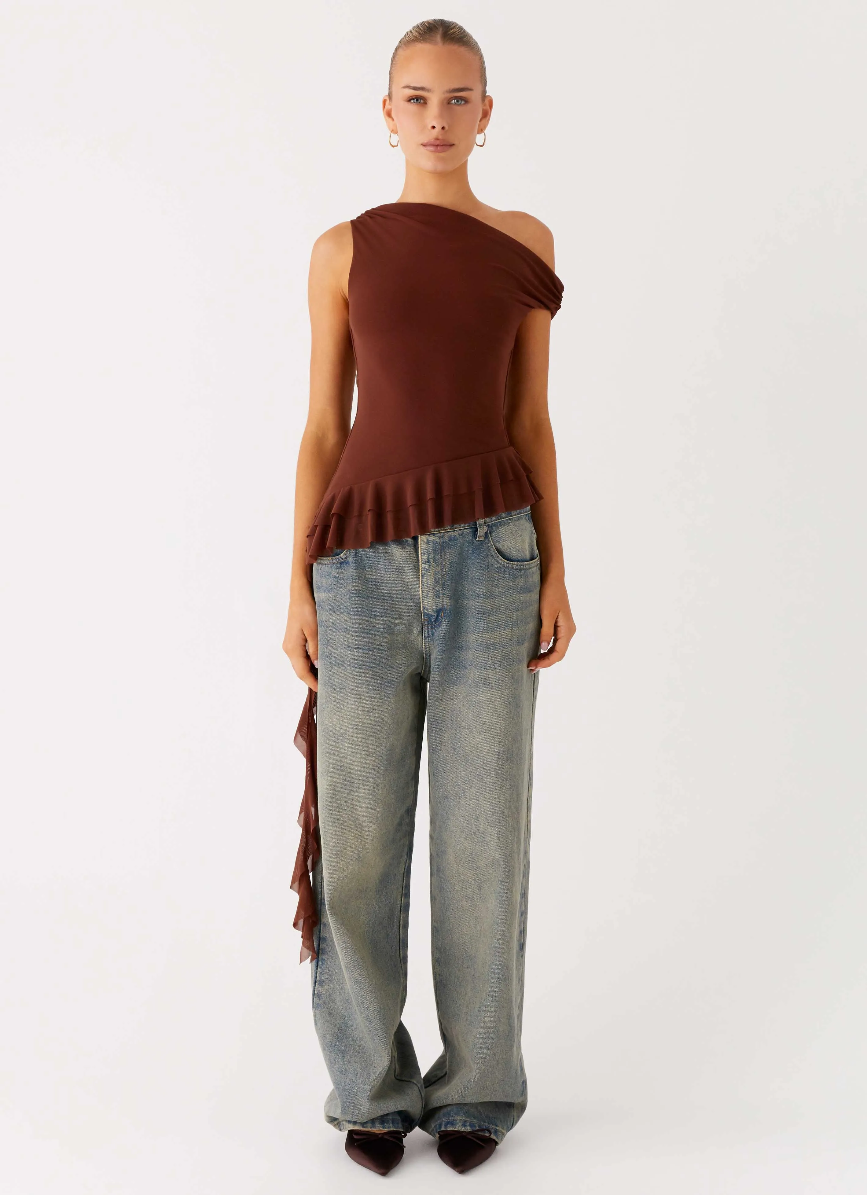 Outdoor Wear Compact Weave Fabric Mica Top - Chocolate