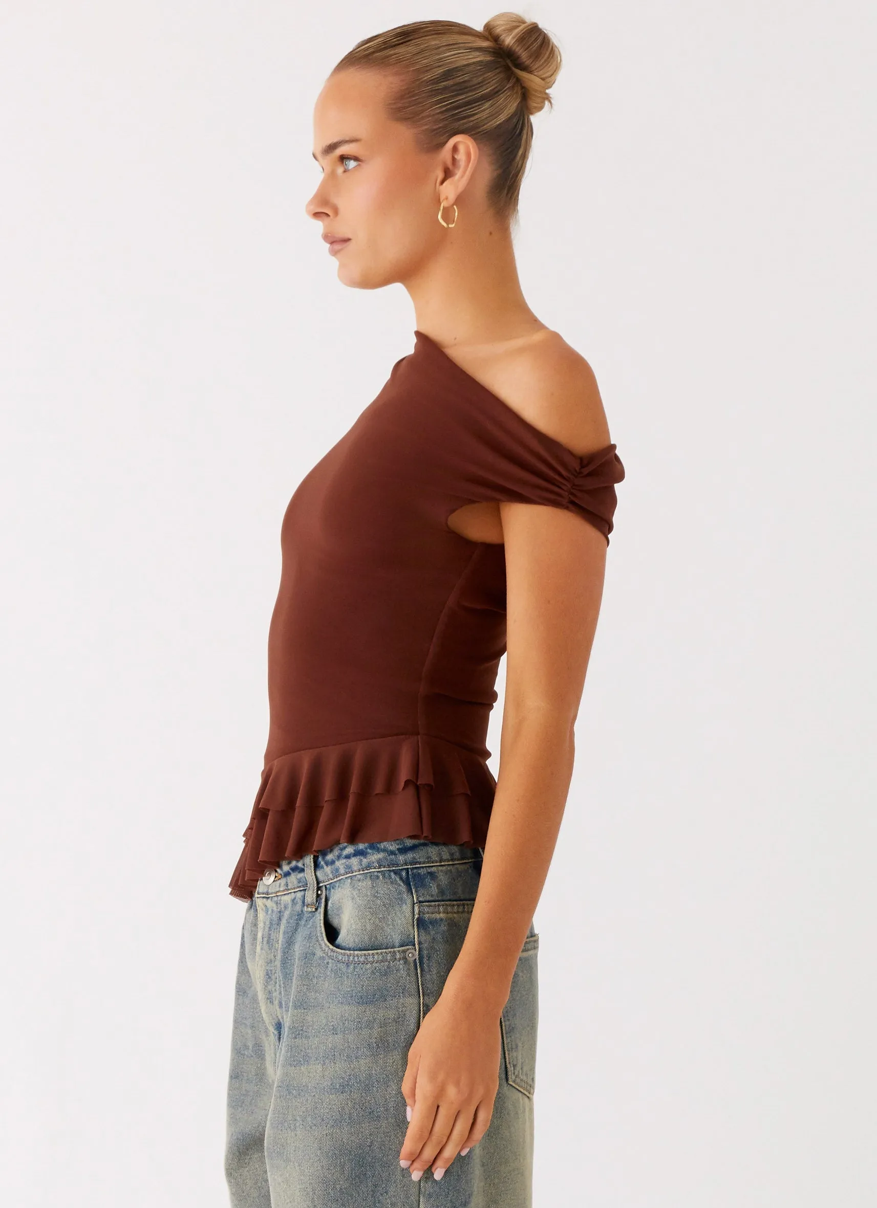 Two Tone Weave AthleisureInspired Mica Top - Chocolate