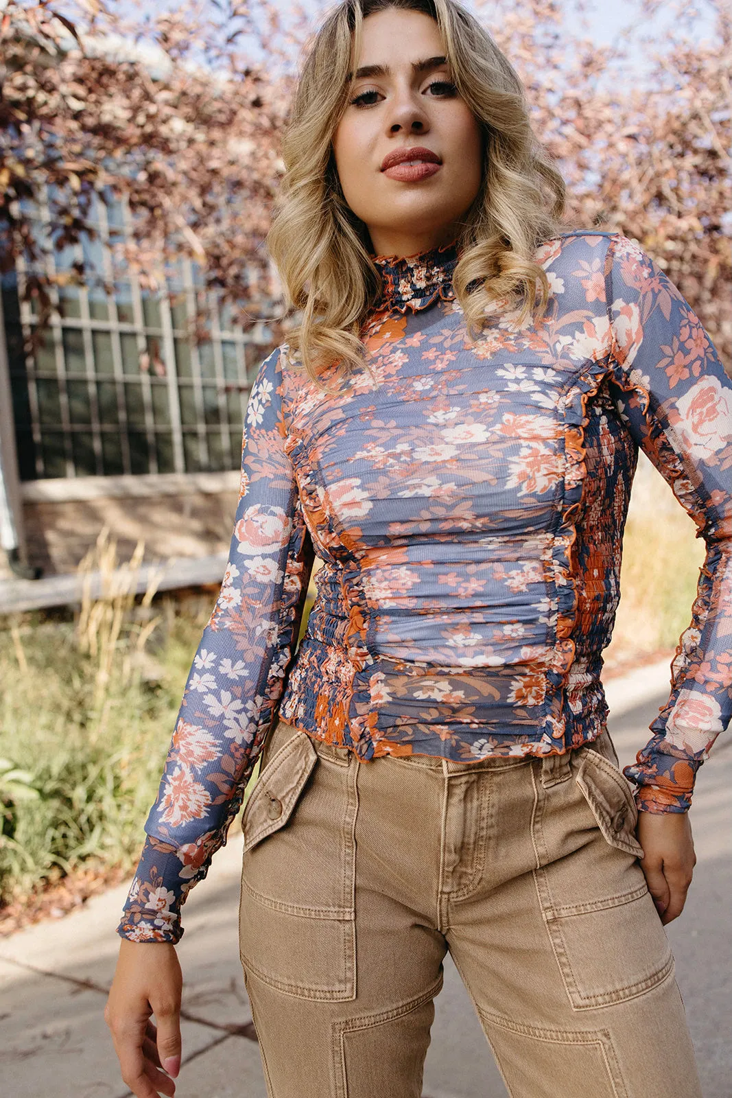 Ruched Bloom Top TurtleneckDesign