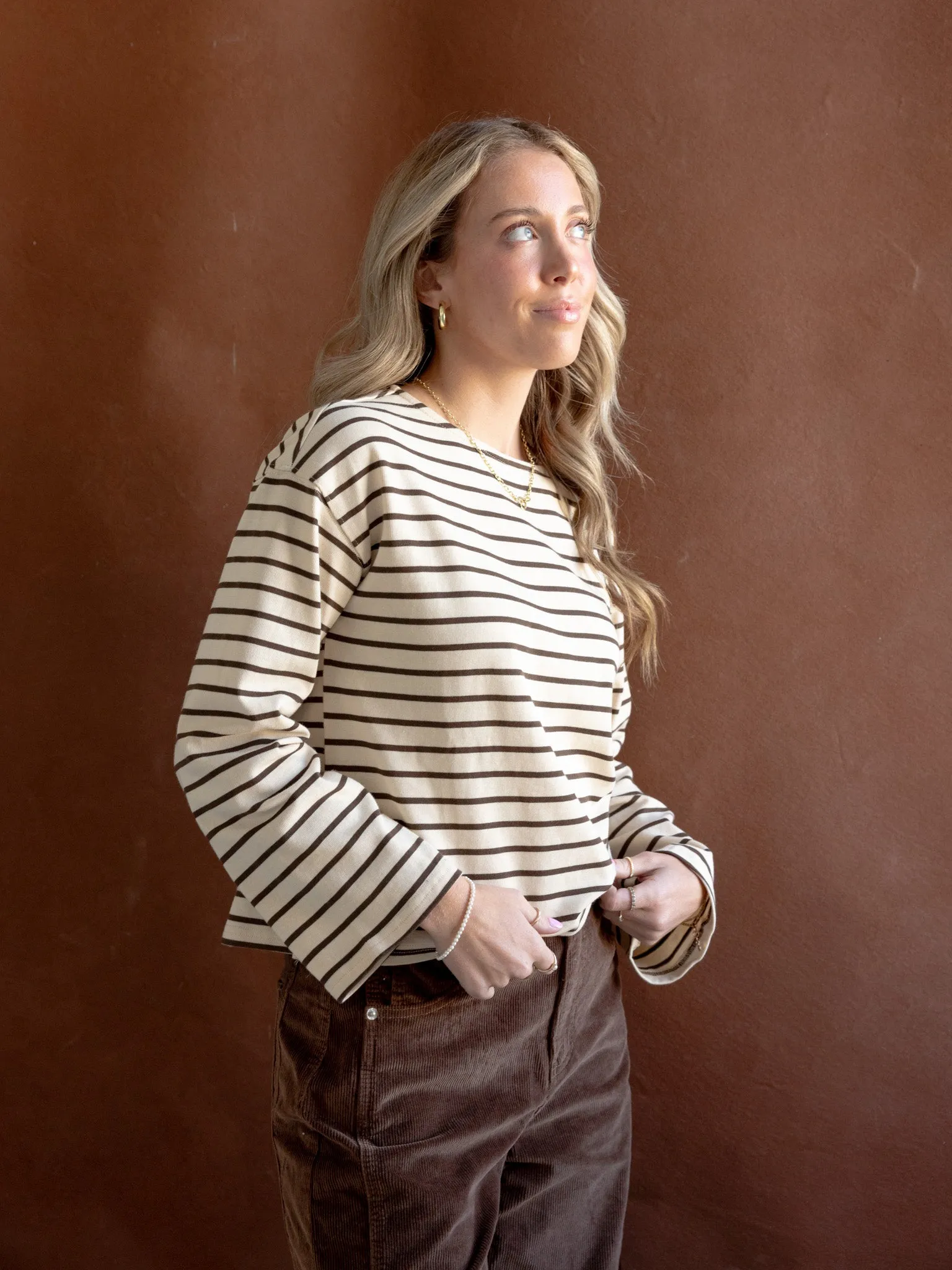 Shelly Striped Top Brown Sweat Absorbing Lining