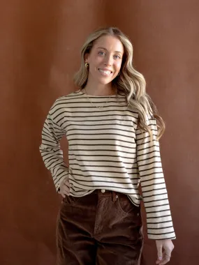 Shelly Striped Top Brown SoftTouchBrushedInterior