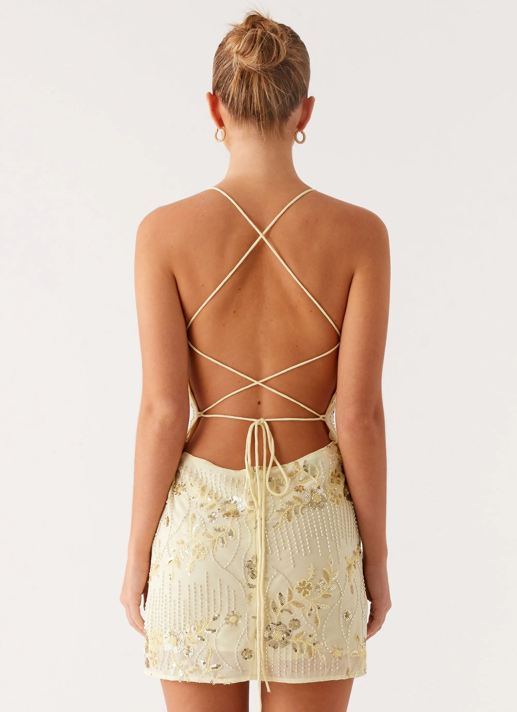 Vietta Sequin Cami Mini Dress - Yellow Subtle Detail