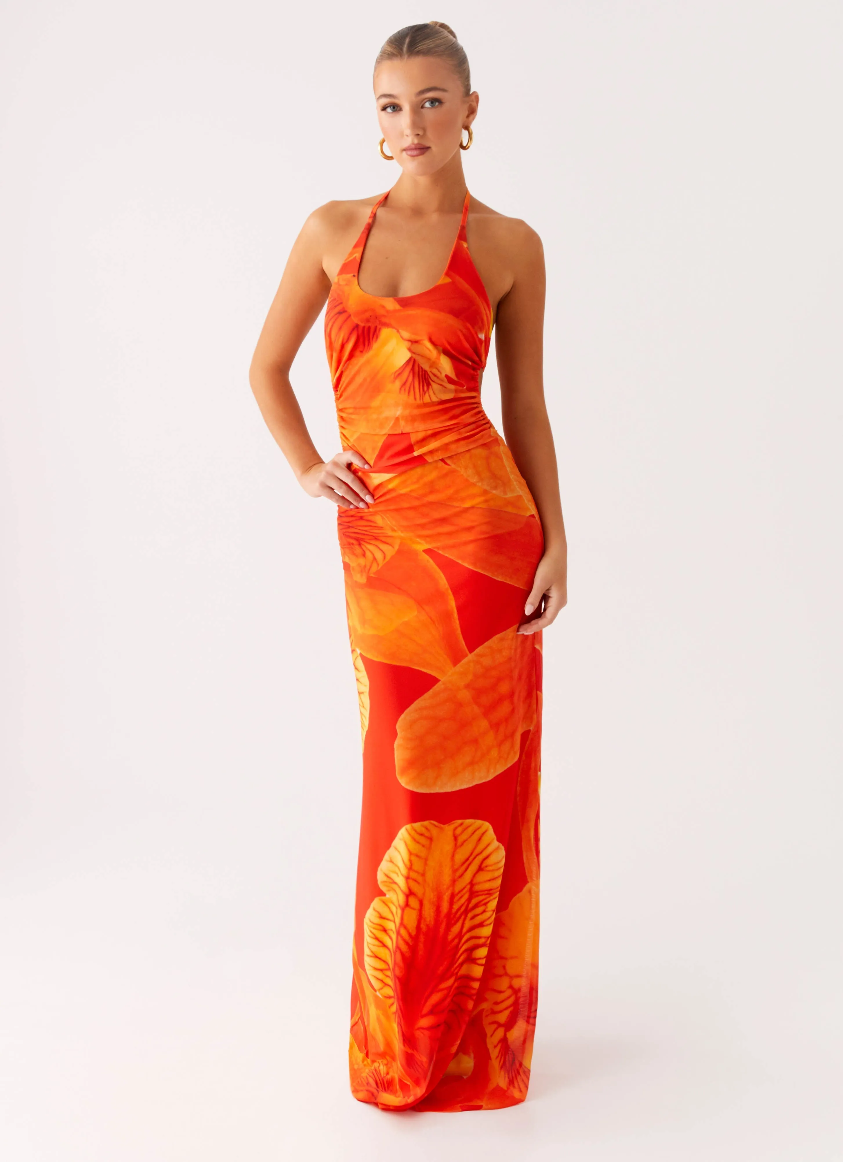Smart touch Palawan Mesh Maxi Dress - Orange Floral