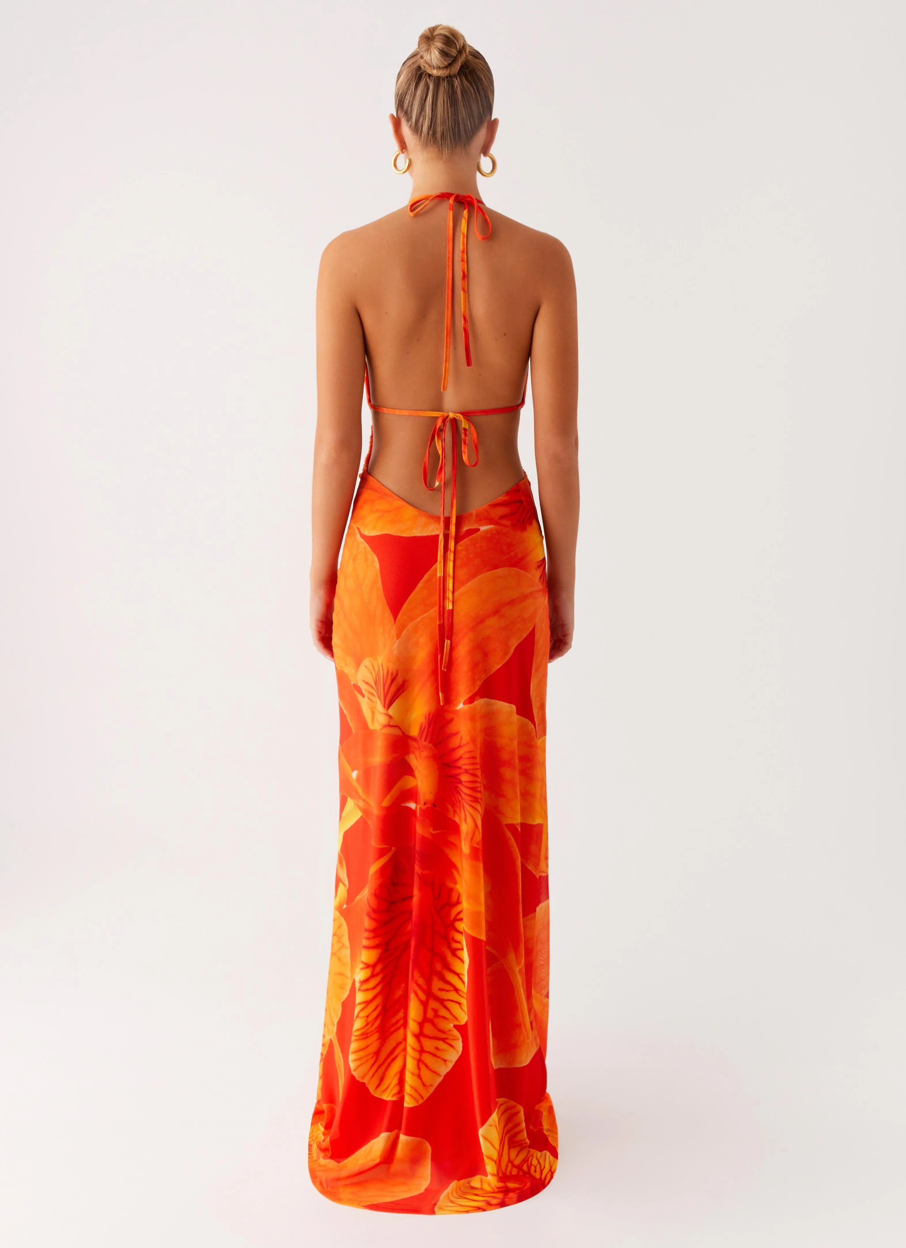 Palawan Mesh Maxi Dress - Orange Floral Silky Mood