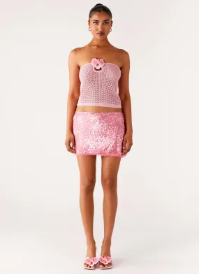 Palila Sequin Mini Skirt - Pink Cool Details Hip Skimming