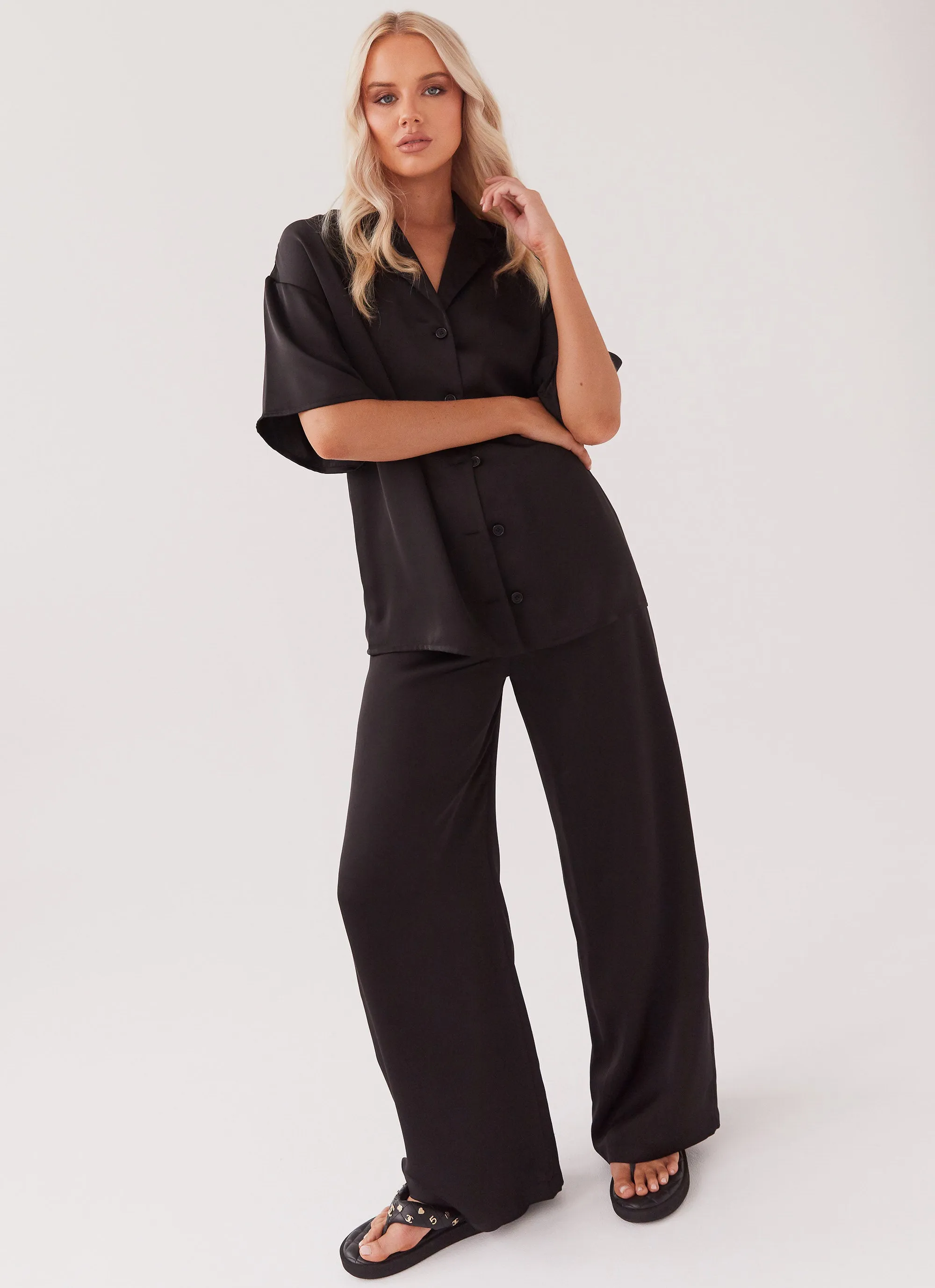 SeamlessPocketDesign Palm Cove Satin Pants - Black