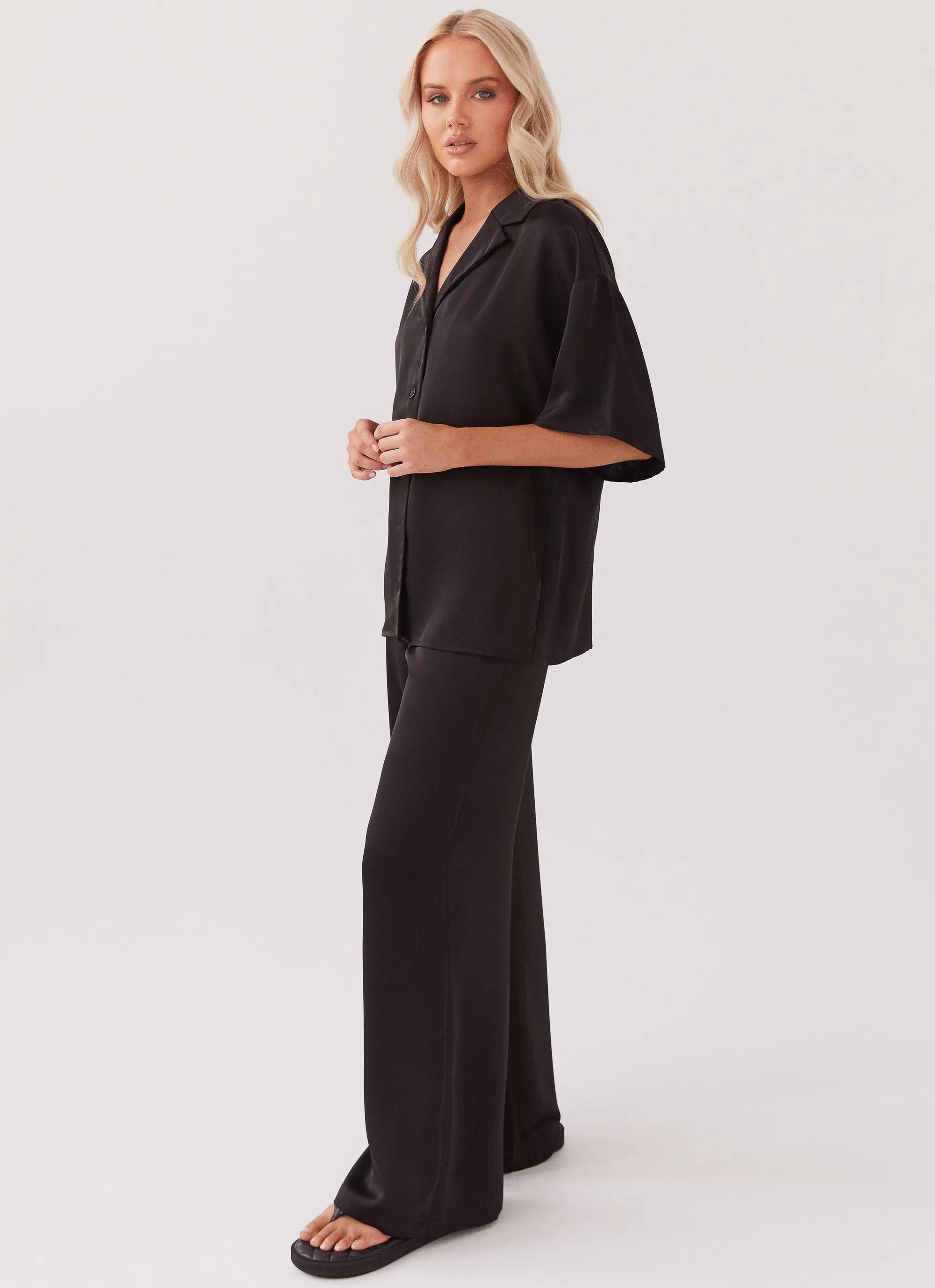 Cozy and Soft Palm Cove Satin Pants - Black