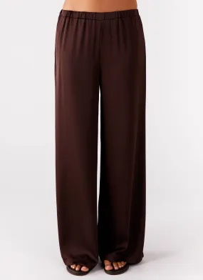 Palm Cove Satin Pants - Chocolate Ripped design
