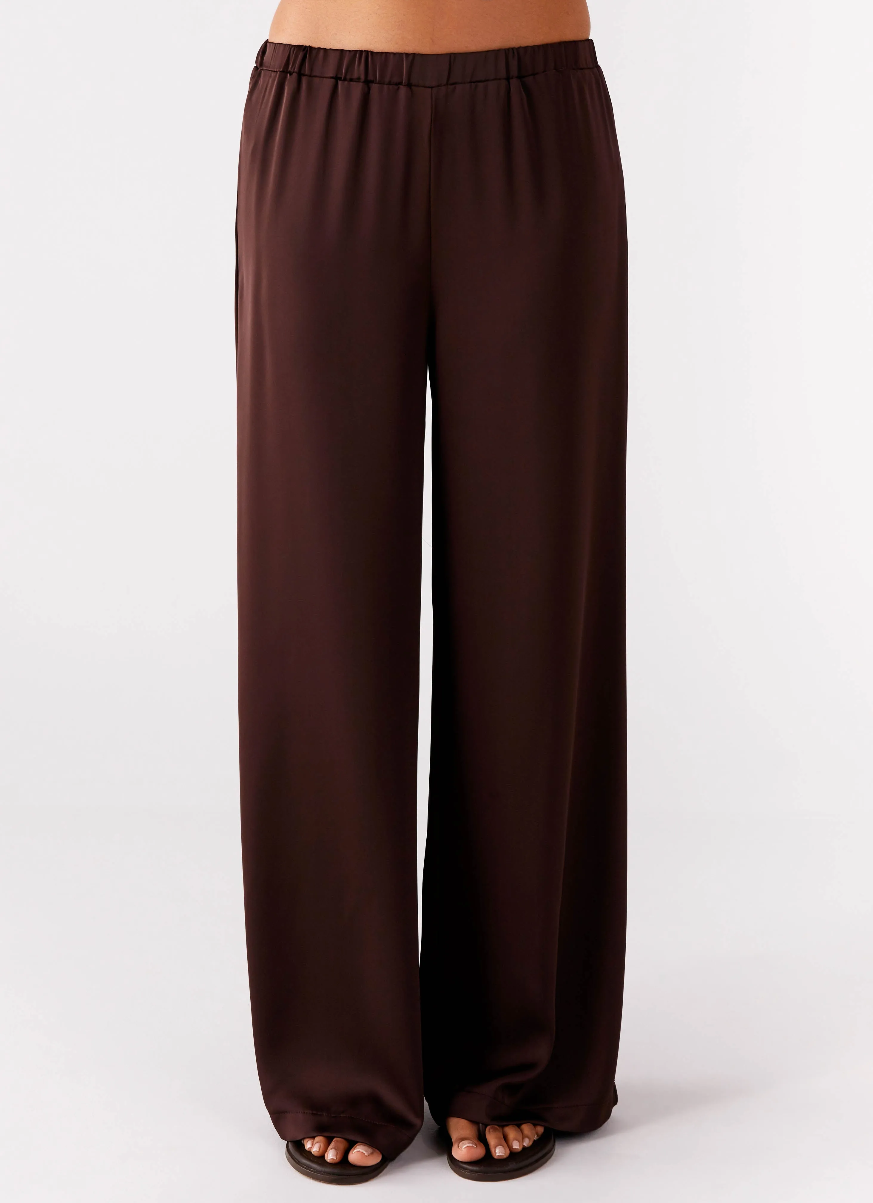 Palm Cove Satin Pants - Chocolate Ripped design