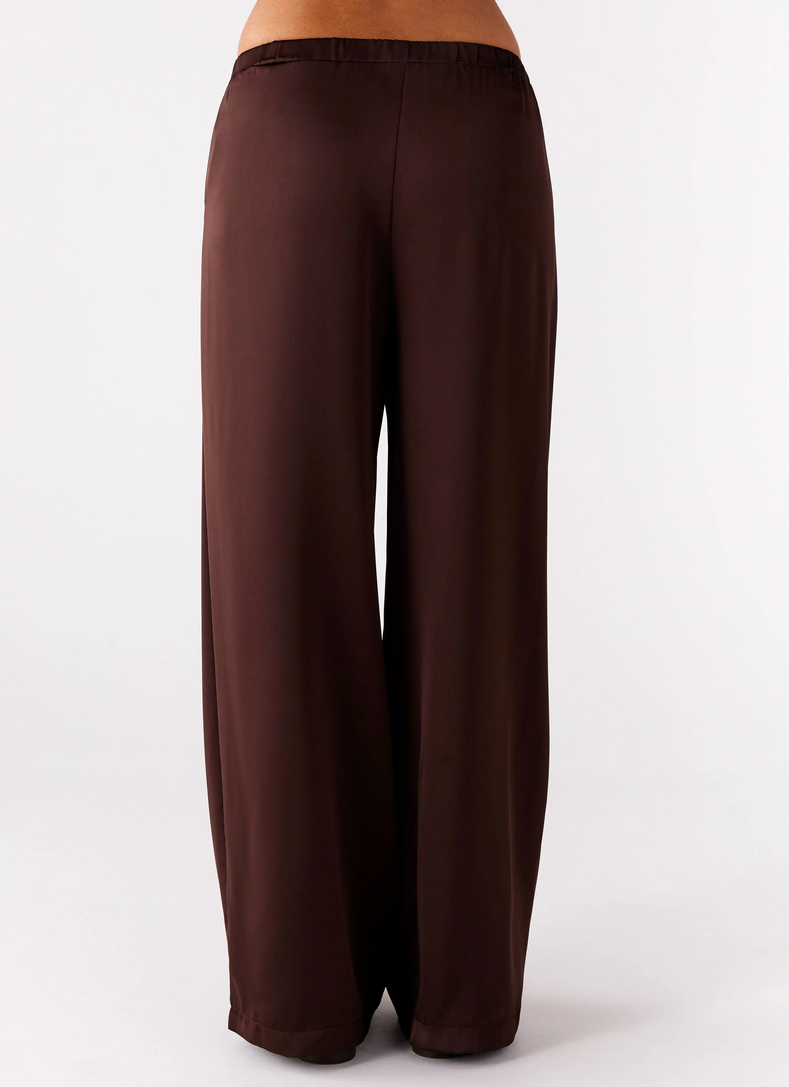 Stylish Layers Palm Cove Satin Pants - Chocolate