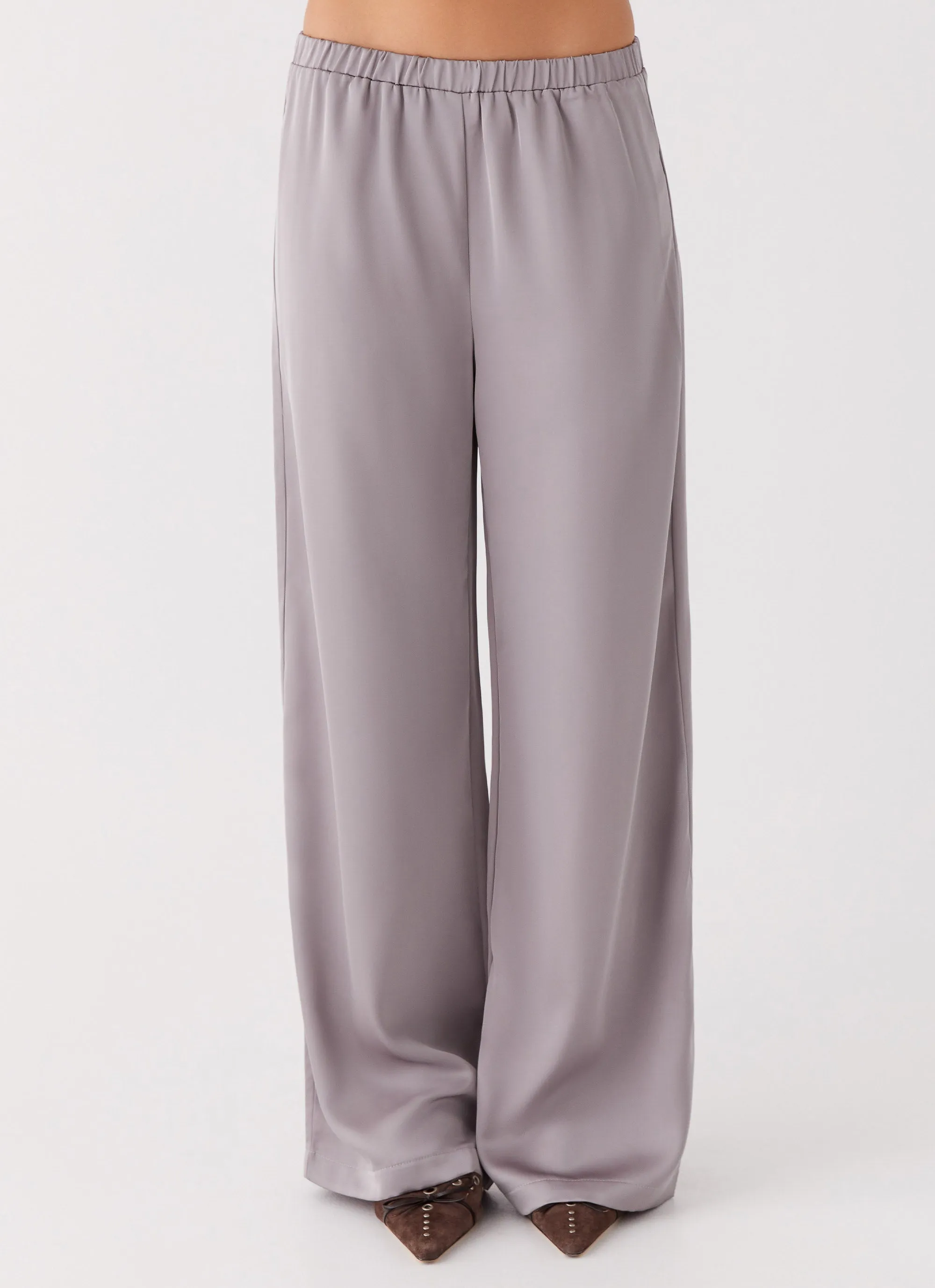Palm Cove Satin Pants - Grey Relaxed Design Wear Tailored Silhouette