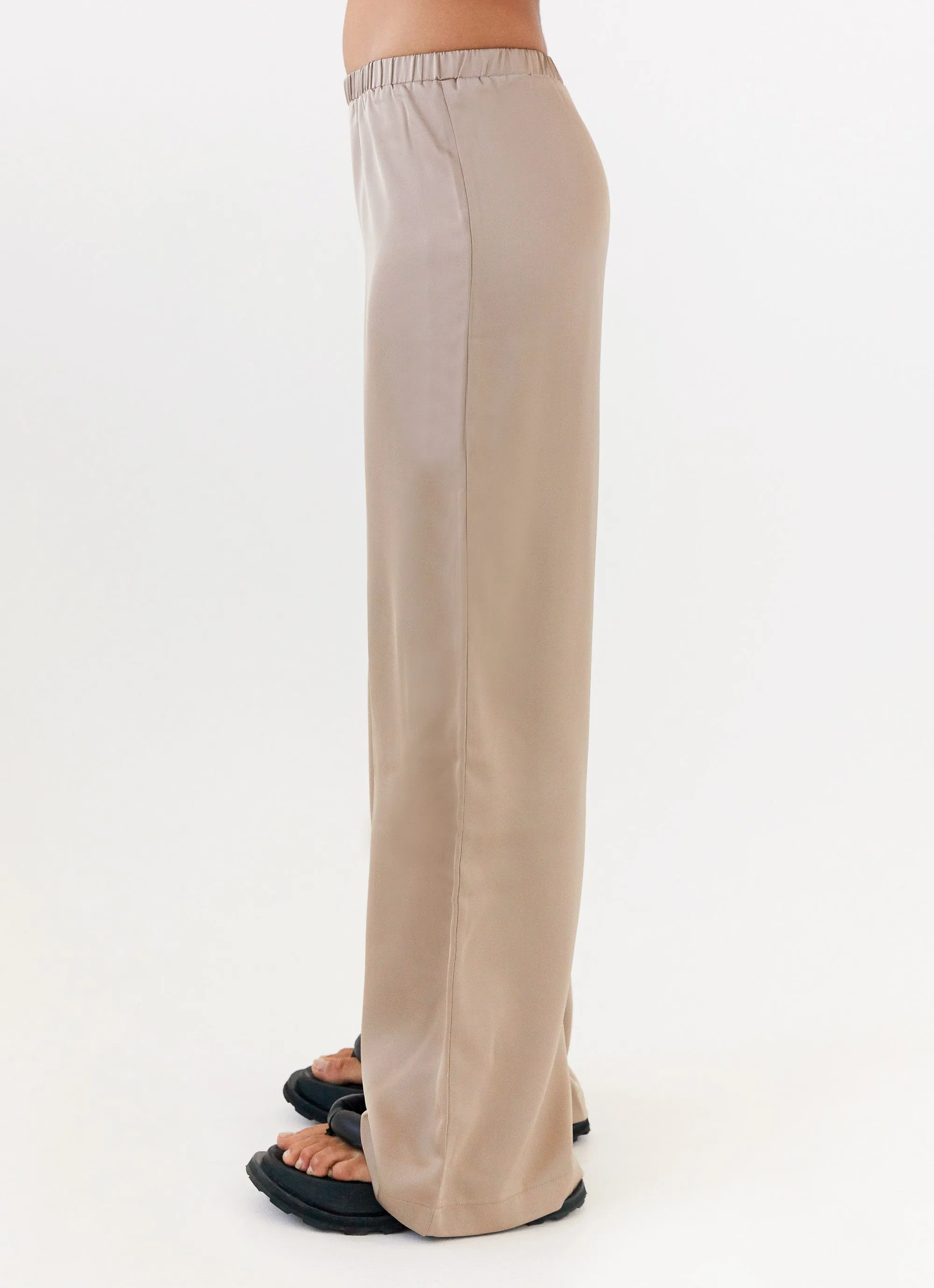 Palm Cove Satin Pants - Mushroom Flexible Knees Temperature Regulating