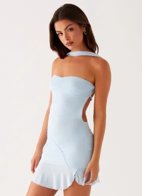 Pari Open Back Mini Dress - Pastel Blue Lightweight Fabric Beachwear