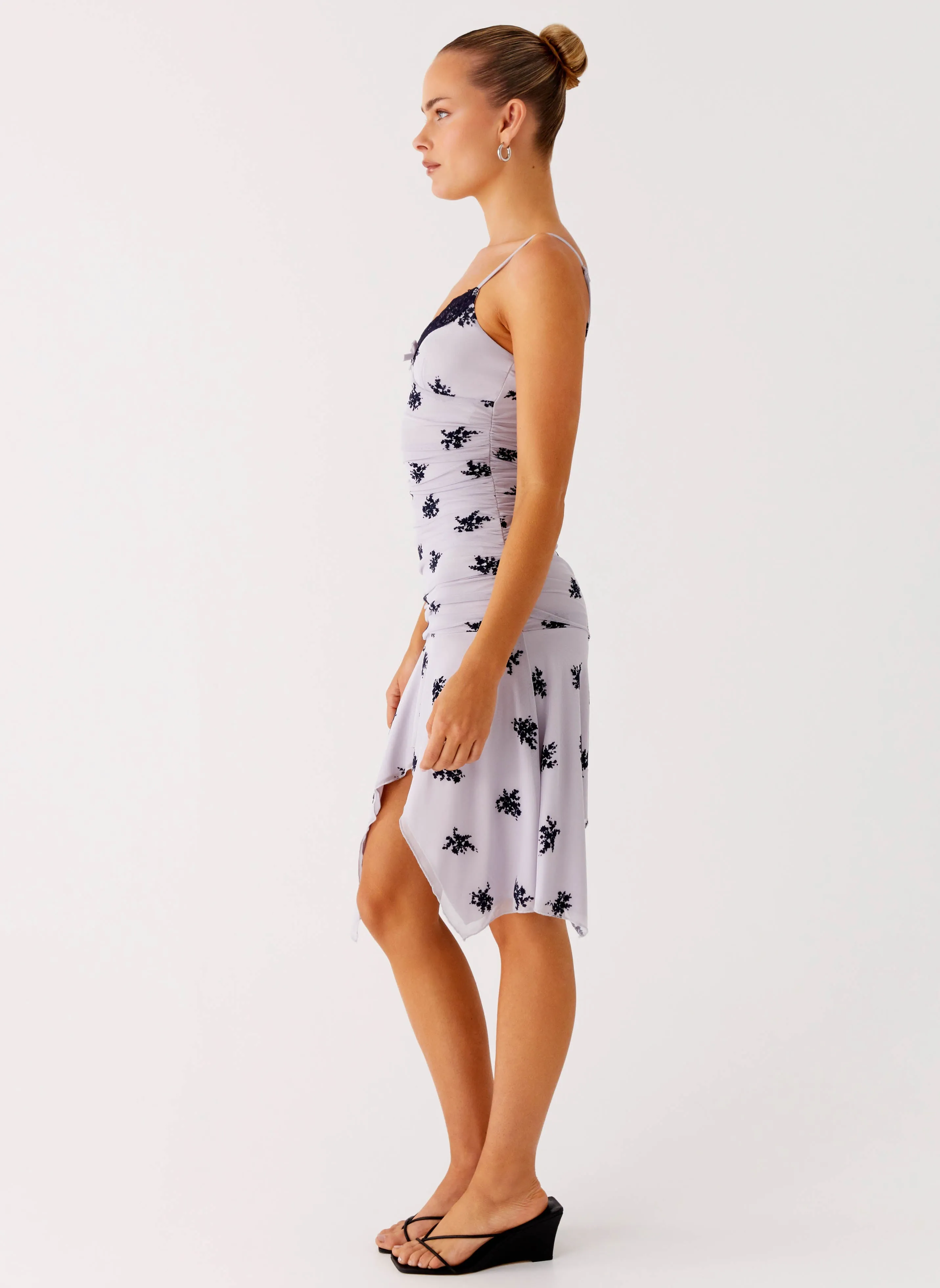 Sculpted Detail Amor Flock Hanky Mini Dress - Lilac