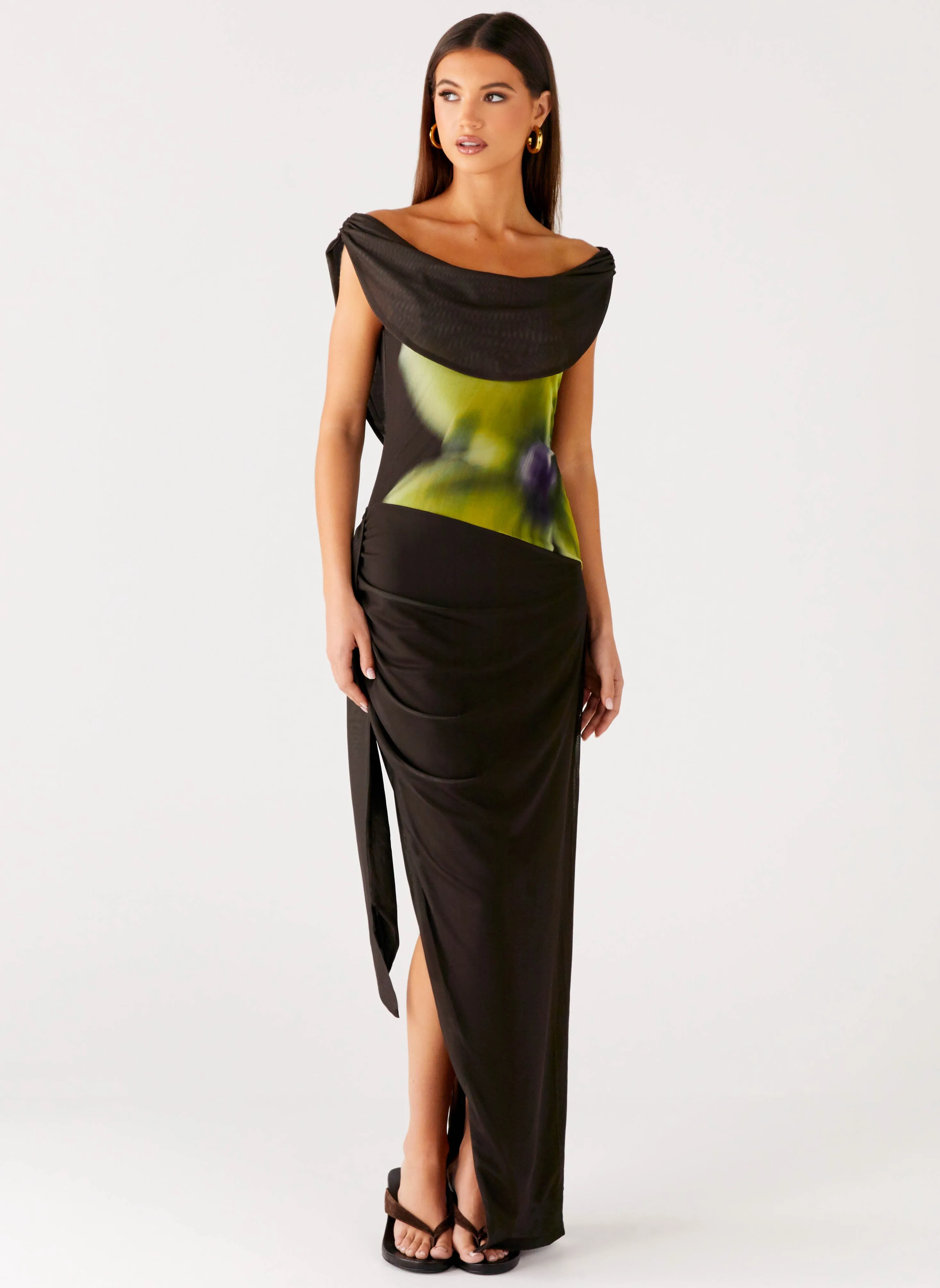 Button Chic Tailored Wear Good Fortune Maxi Dress - Lime Flower