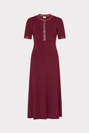 Leather Detail Knit Midi Dress Body Flow Day Fit
